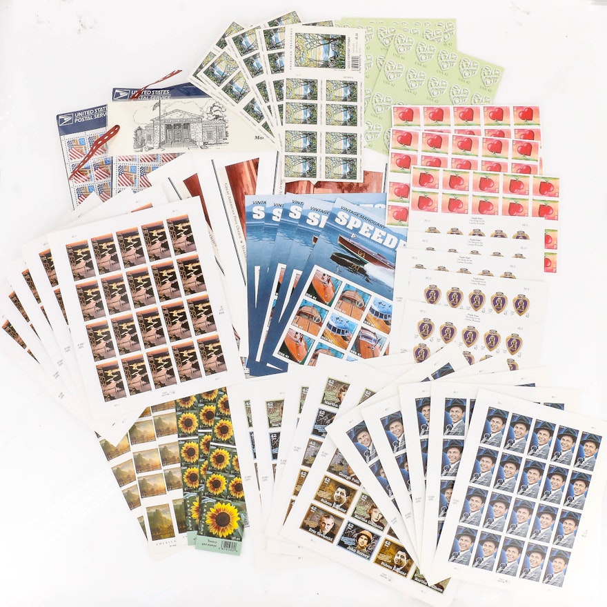 Group of 44 Stamp Sheets and Books of U.S. Stamps