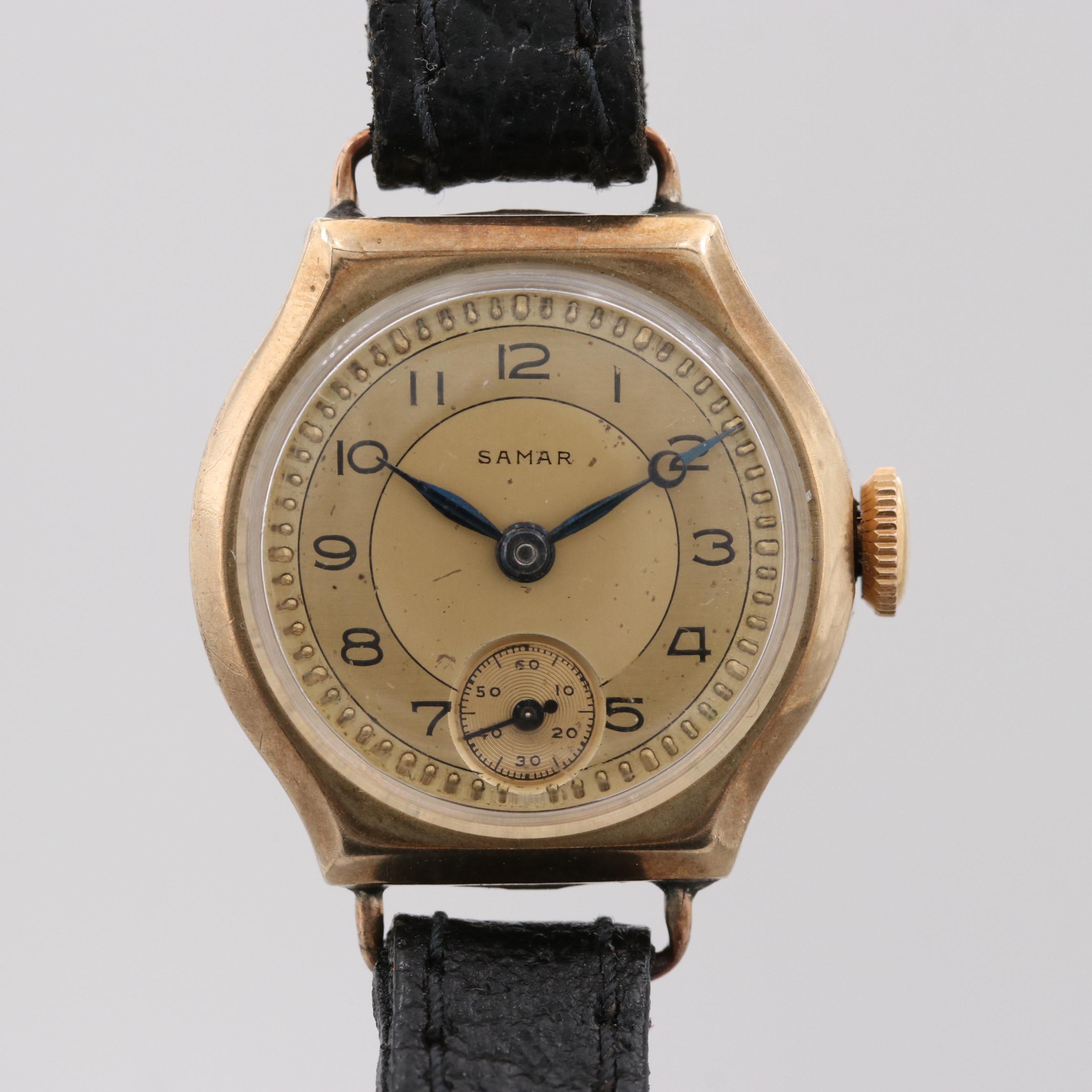 Vintage Samar 9K Yellow Gold Swiss Stem Wind Watch