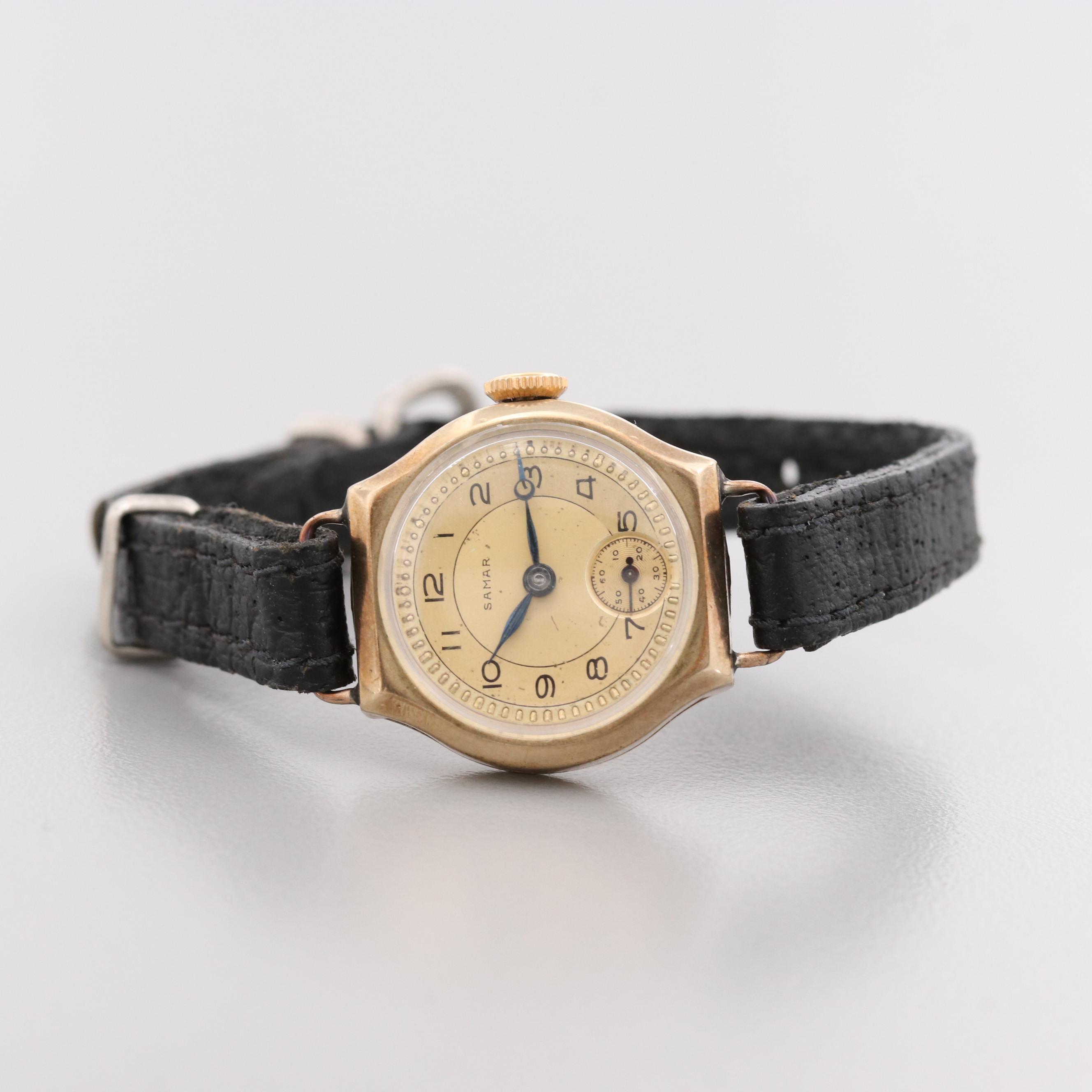 Vintage Samar 9K Yellow Gold Swiss Stem Wind Watch