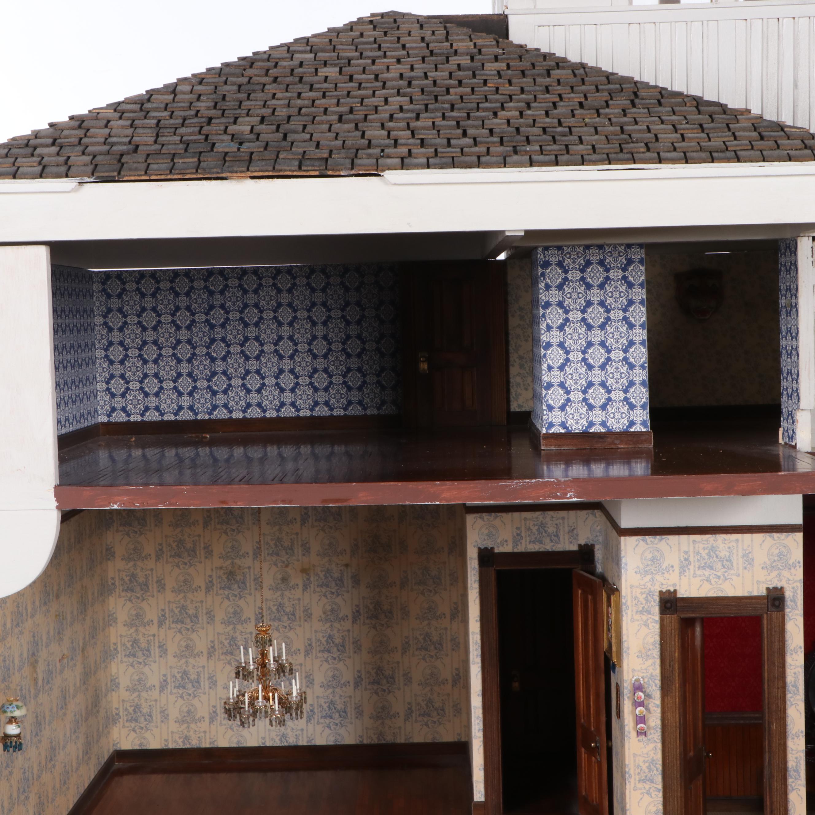 Jim Marcus Victorian Style Electrified Dollhouse with Miniatures