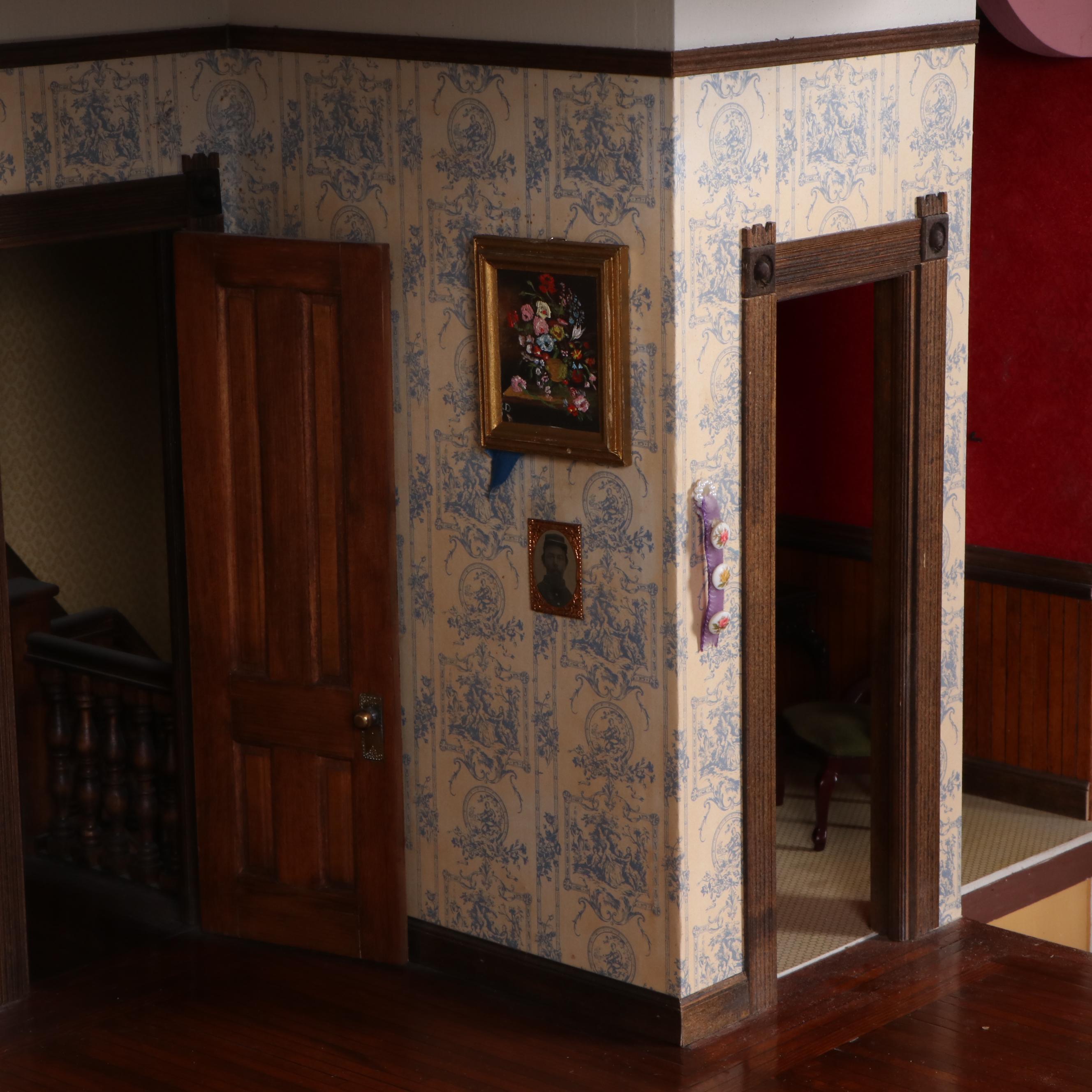 Jim Marcus Victorian Style Electrified Dollhouse with Miniatures