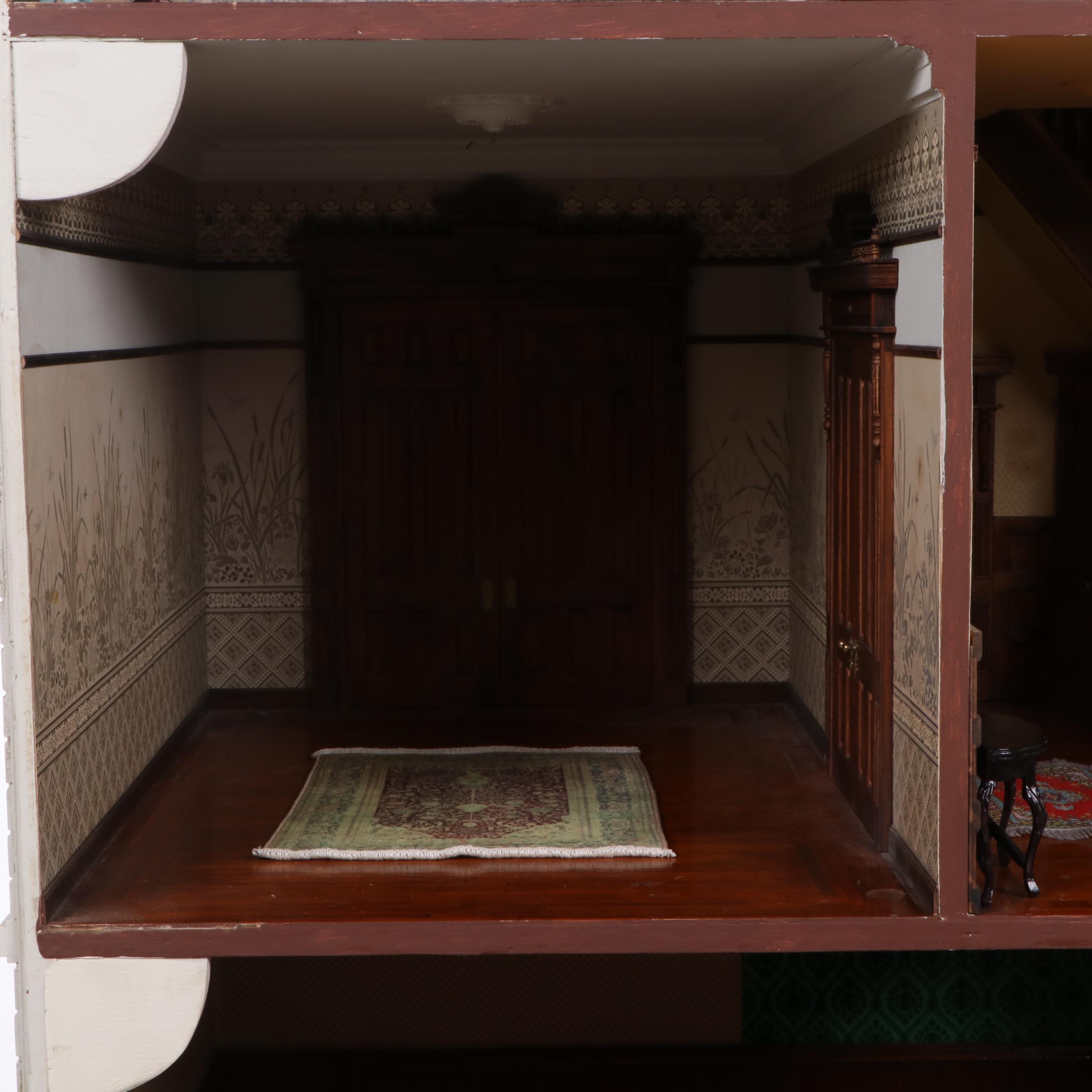 Jim Marcus Victorian Style Electrified Dollhouse with Miniatures