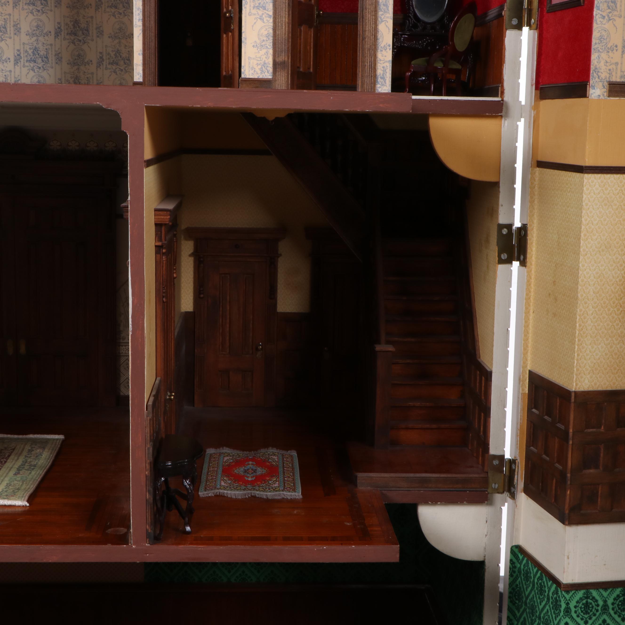 Jim Marcus Victorian Style Electrified Dollhouse with Miniatures