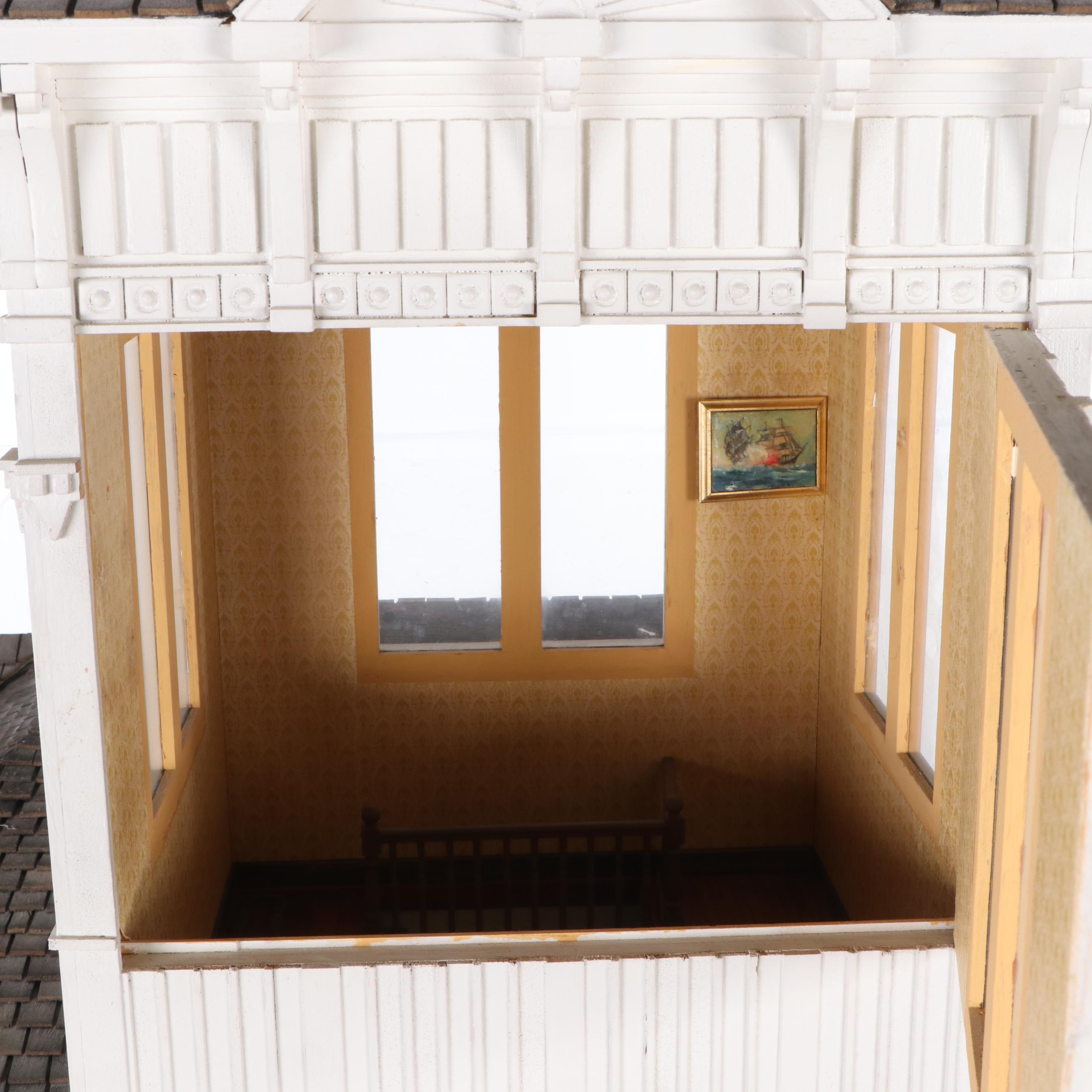 Jim Marcus Victorian Style Electrified Dollhouse with Miniatures