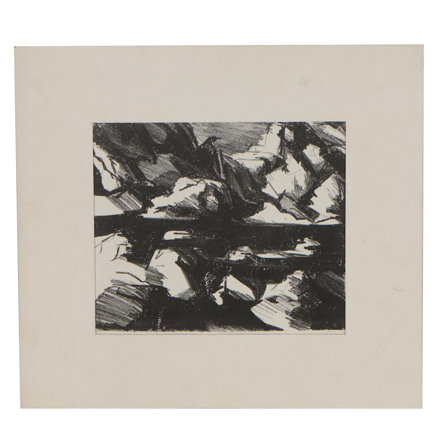 Darrel Hughes Lithograph of Abstract Landscape