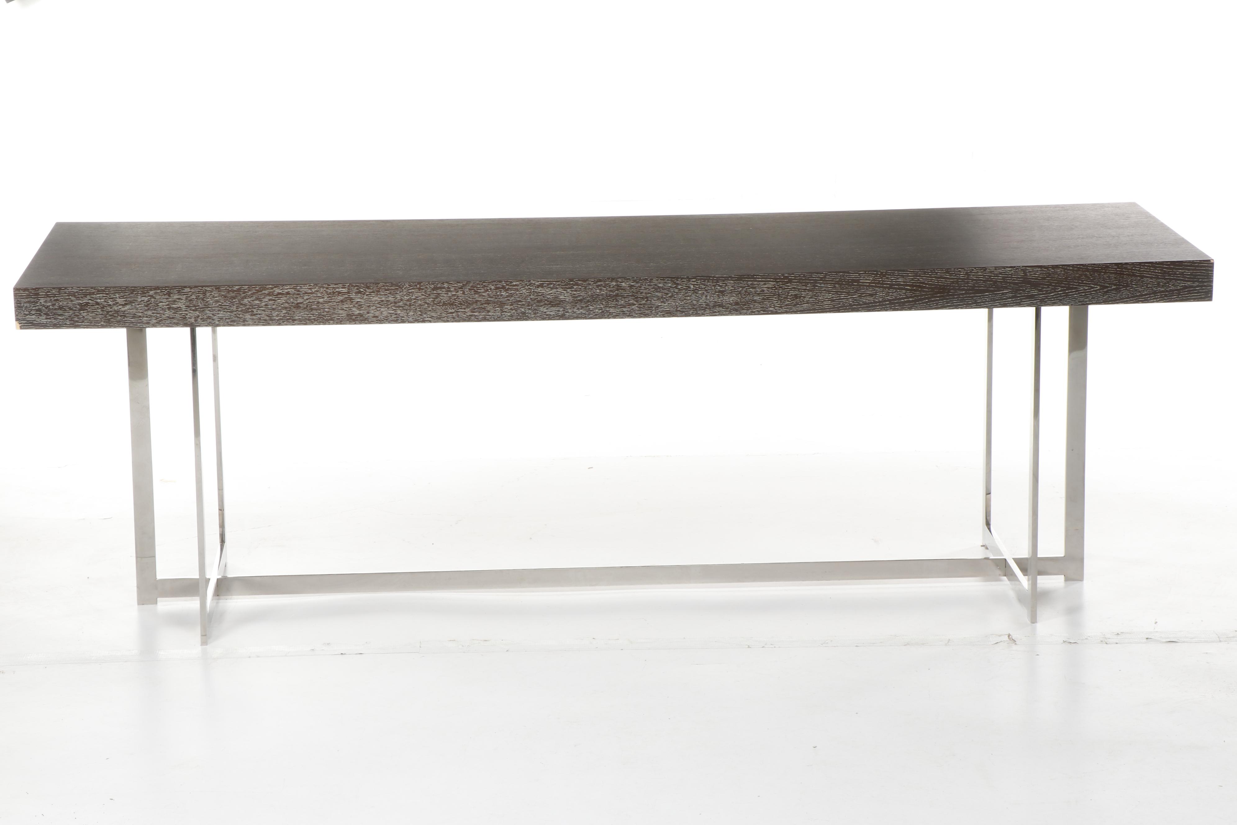 Contemporary Cerused Oak and Metal Table