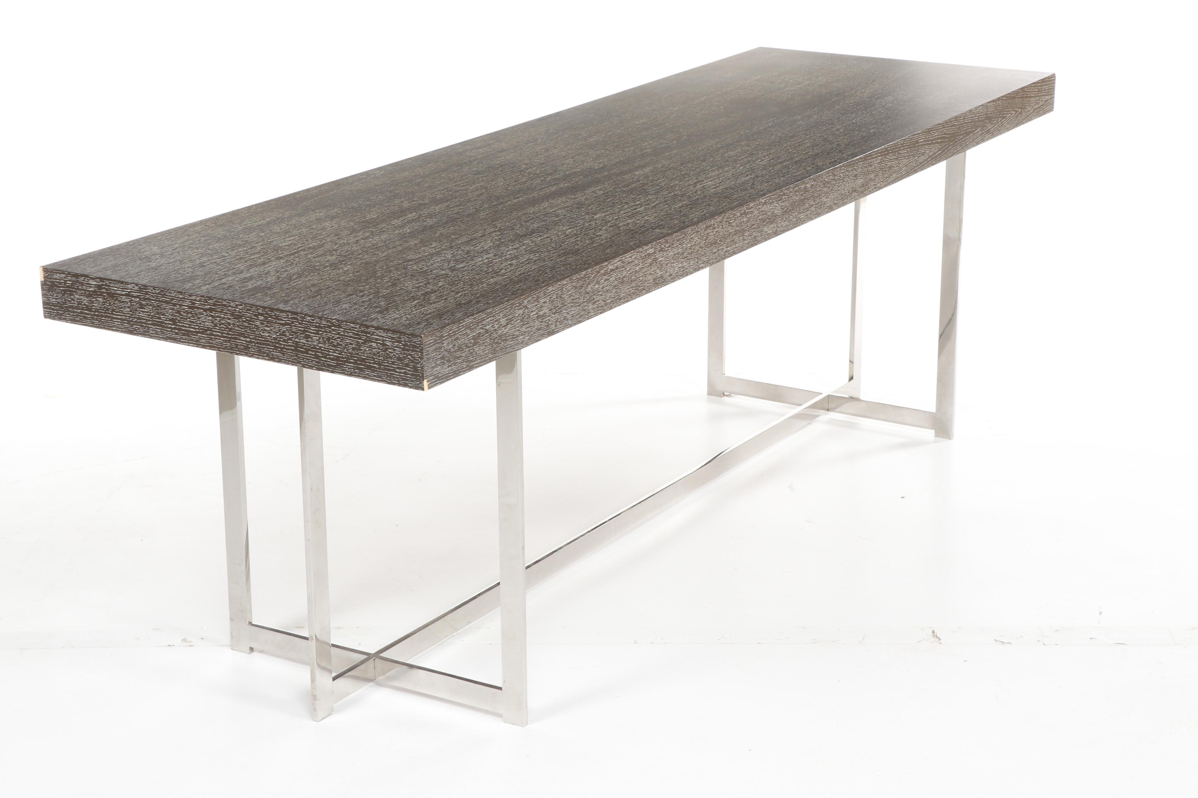 Contemporary Cerused Oak and Metal Table