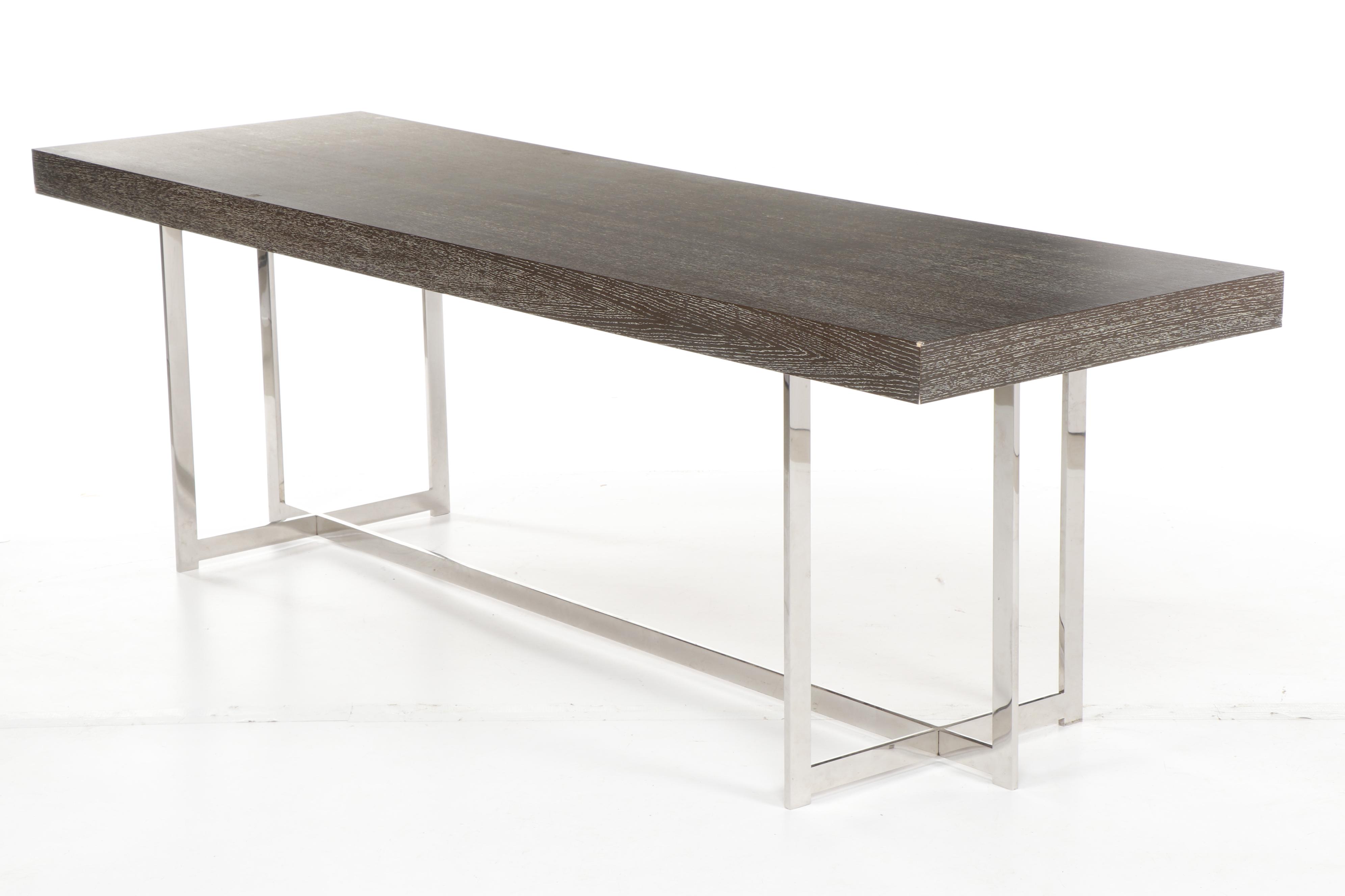 Contemporary Cerused Oak and Metal Table