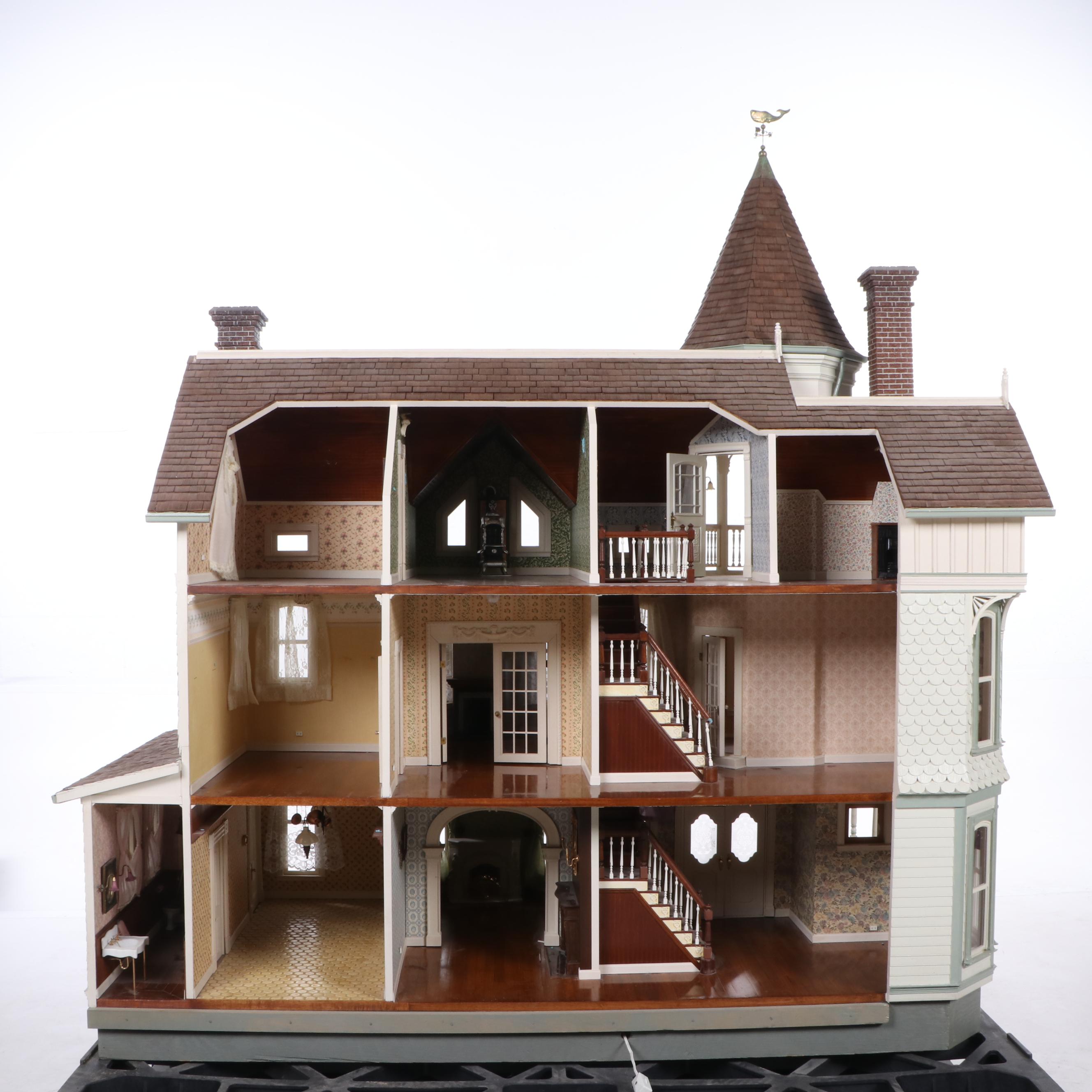 Victorian Style Dollhouse with Miniatures in the Style of Joseph Angel