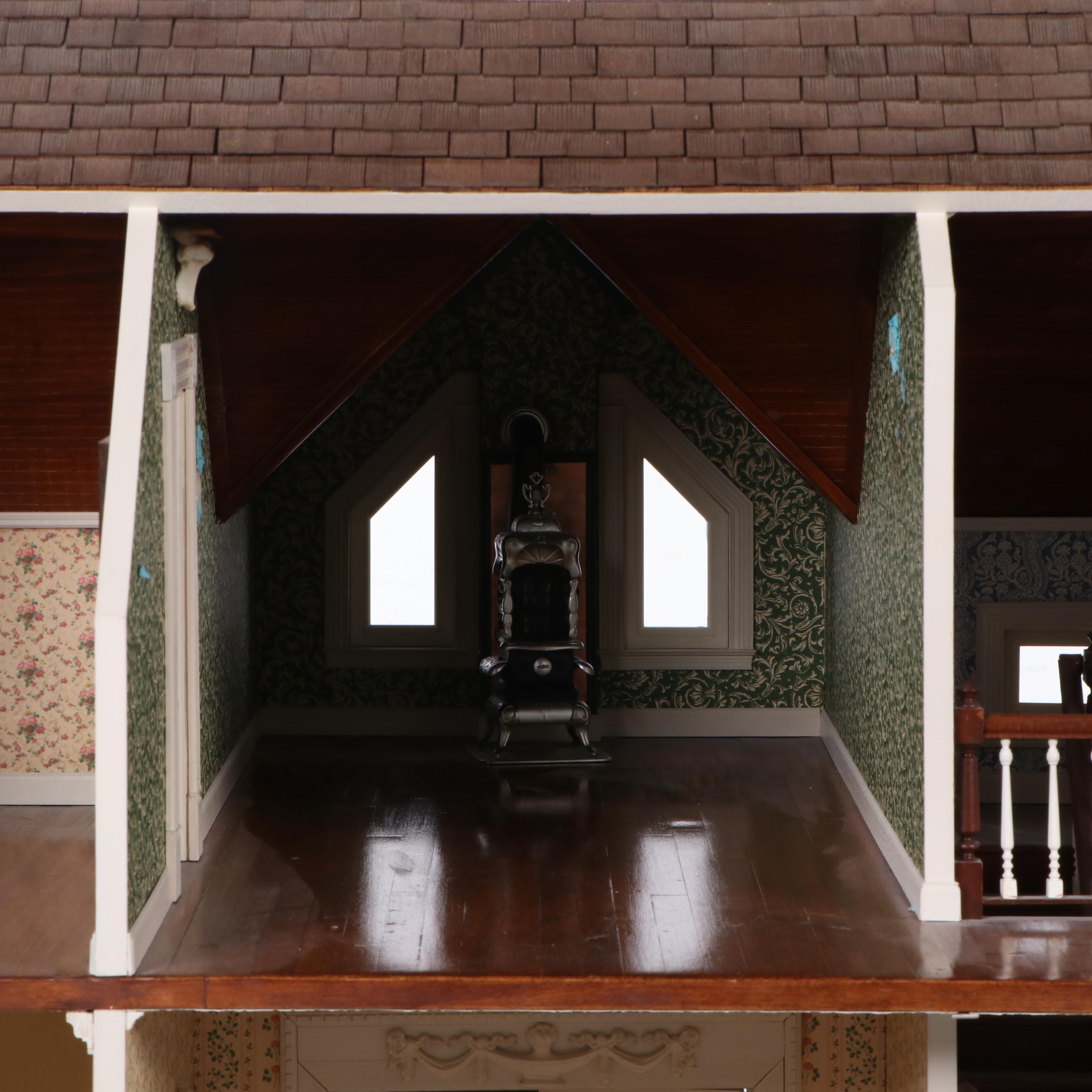 Victorian Style Dollhouse with Miniatures in the Style of Joseph Angel