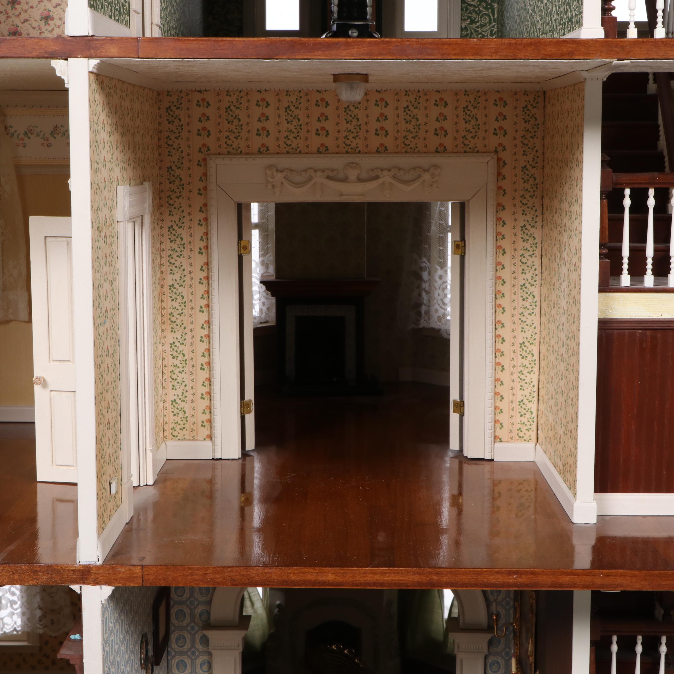 Victorian Style Dollhouse with Miniatures in the Style of Joseph Angel