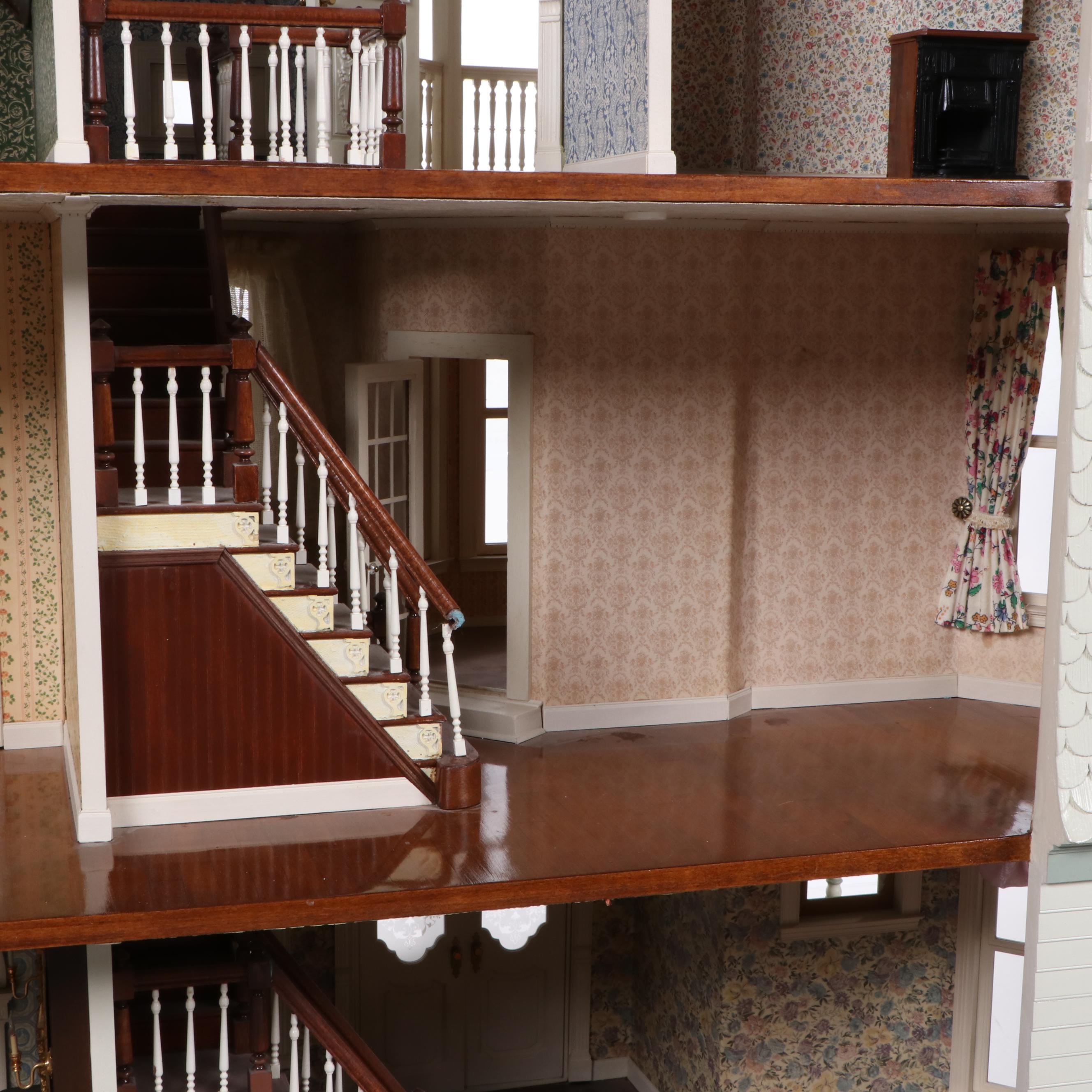 Victorian Style Dollhouse with Miniatures in the Style of Joseph Angel