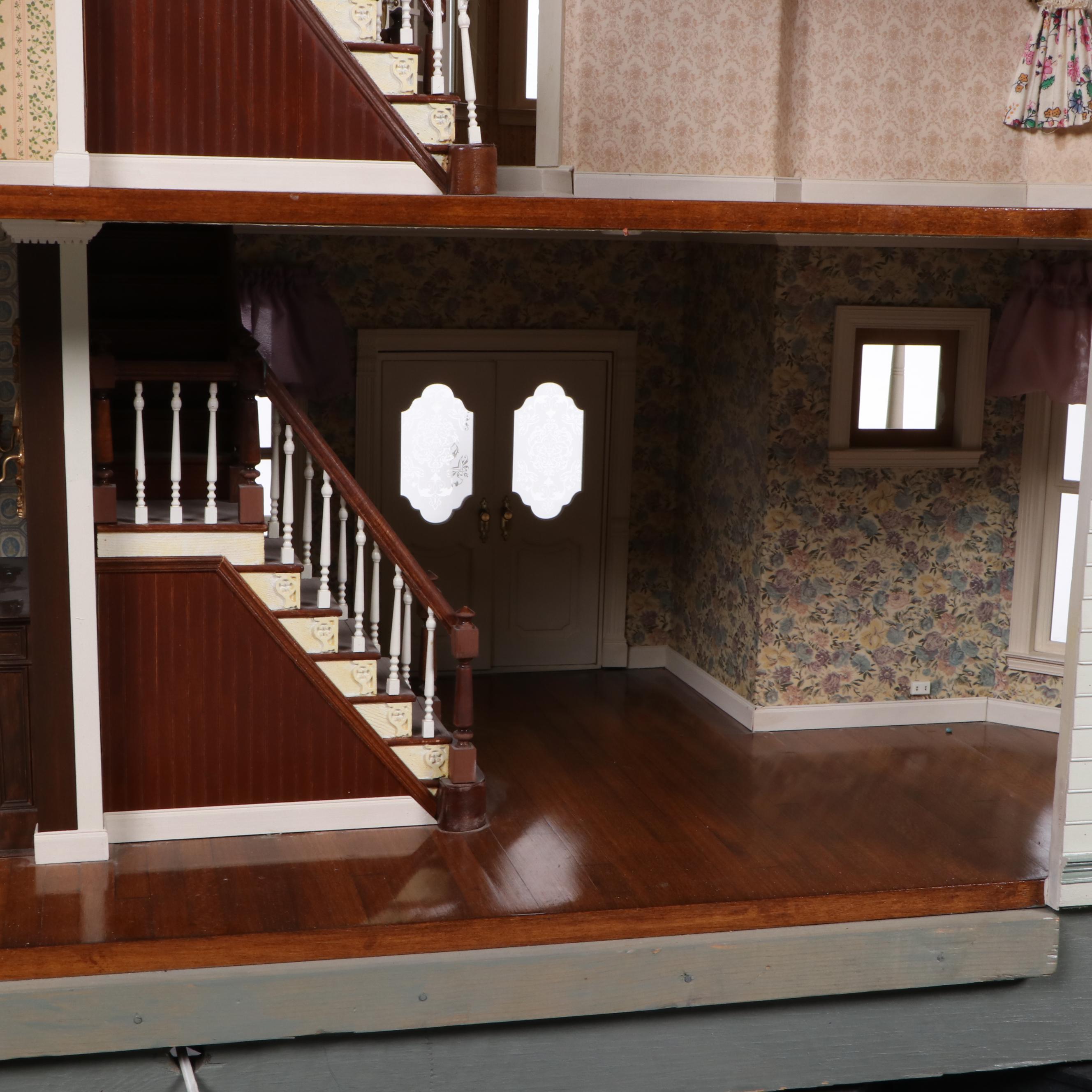 Victorian Style Dollhouse with Miniatures in the Style of Joseph Angel