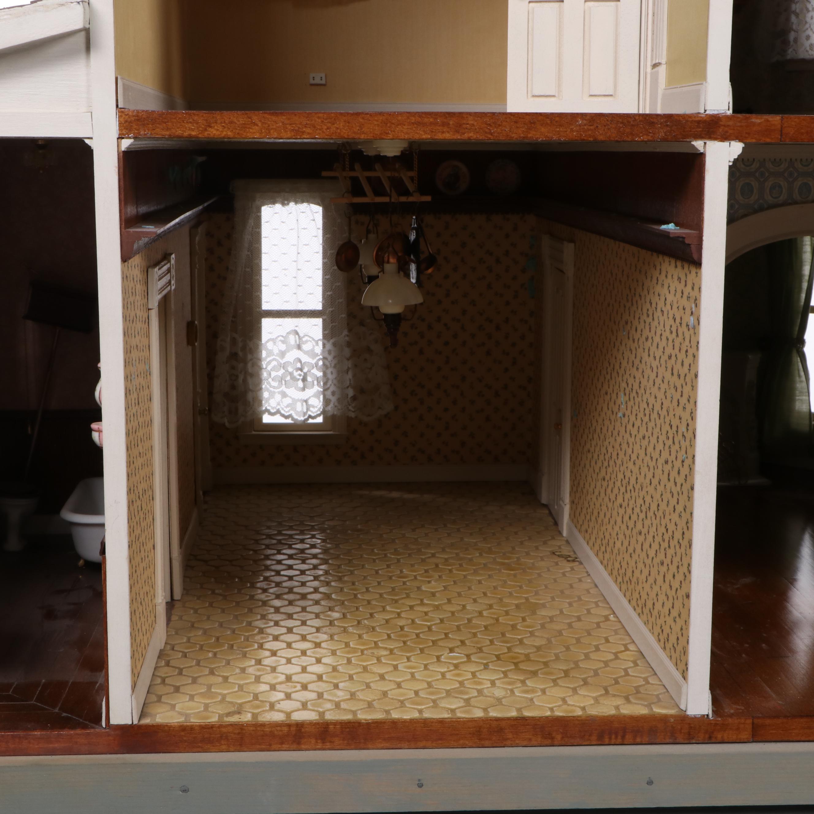 Victorian Style Dollhouse with Miniatures in the Style of Joseph Angel