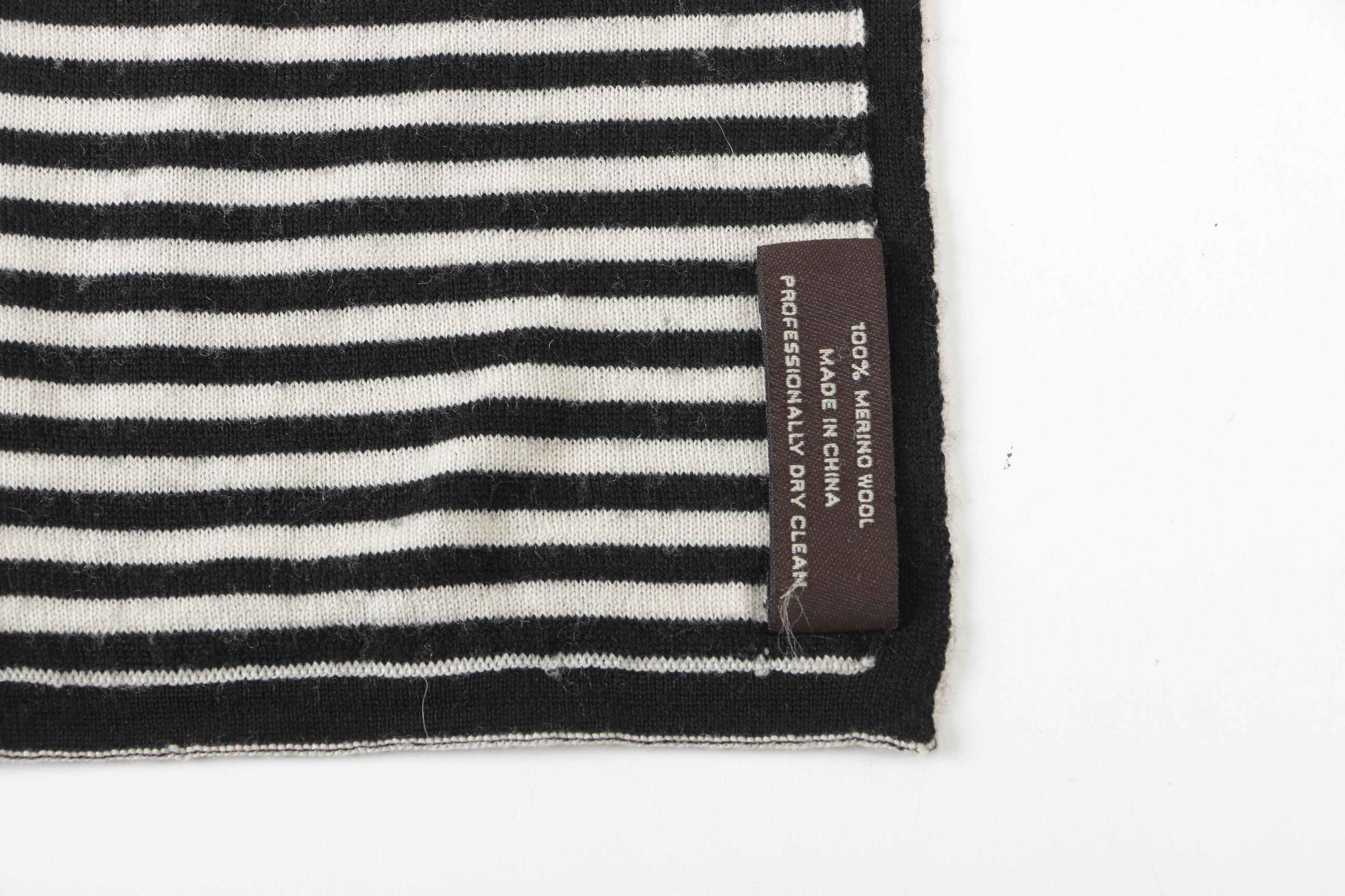 Coach CC Logo Black and White Merino Wool Scarf