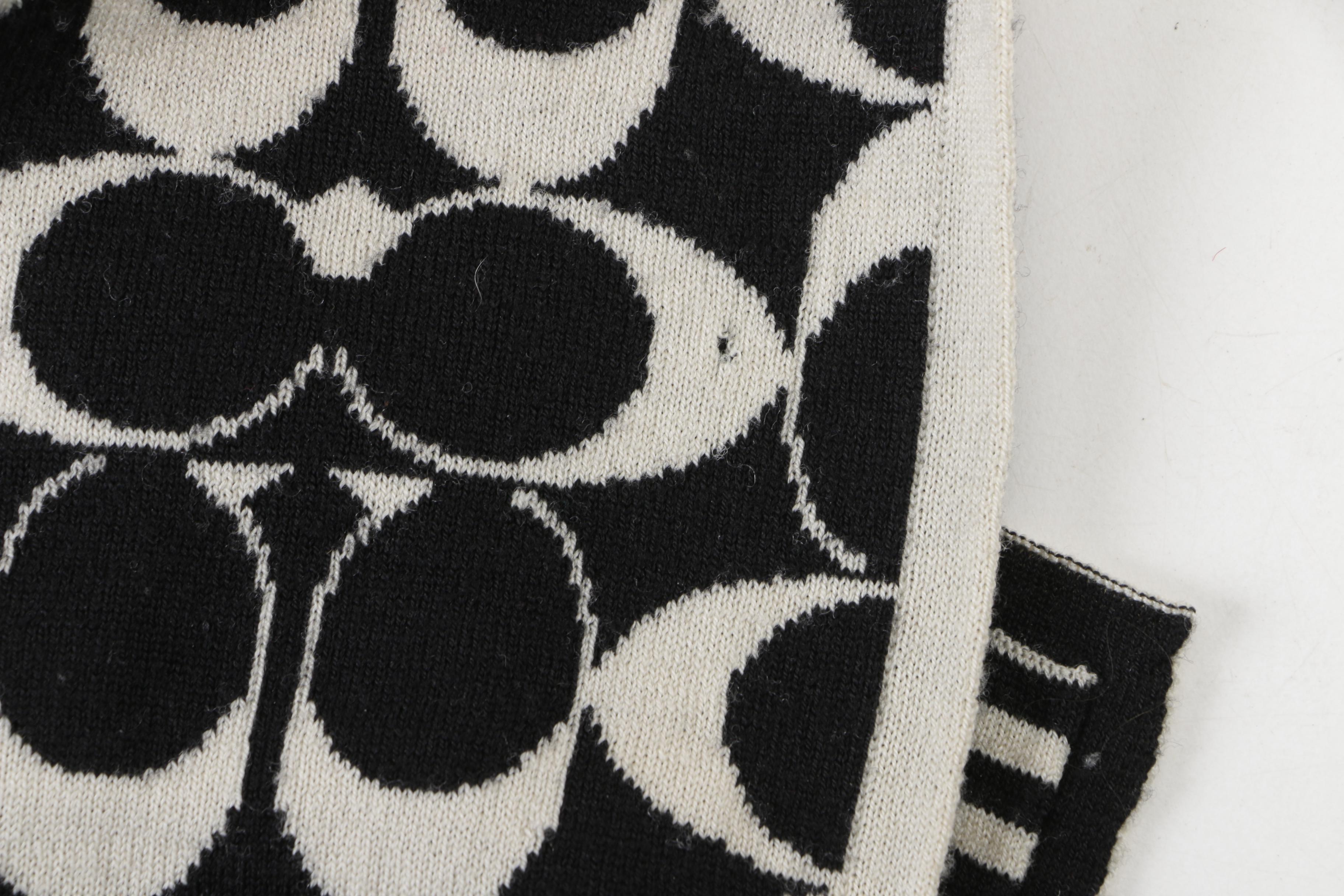 Coach CC Logo Black and White Merino Wool Scarf