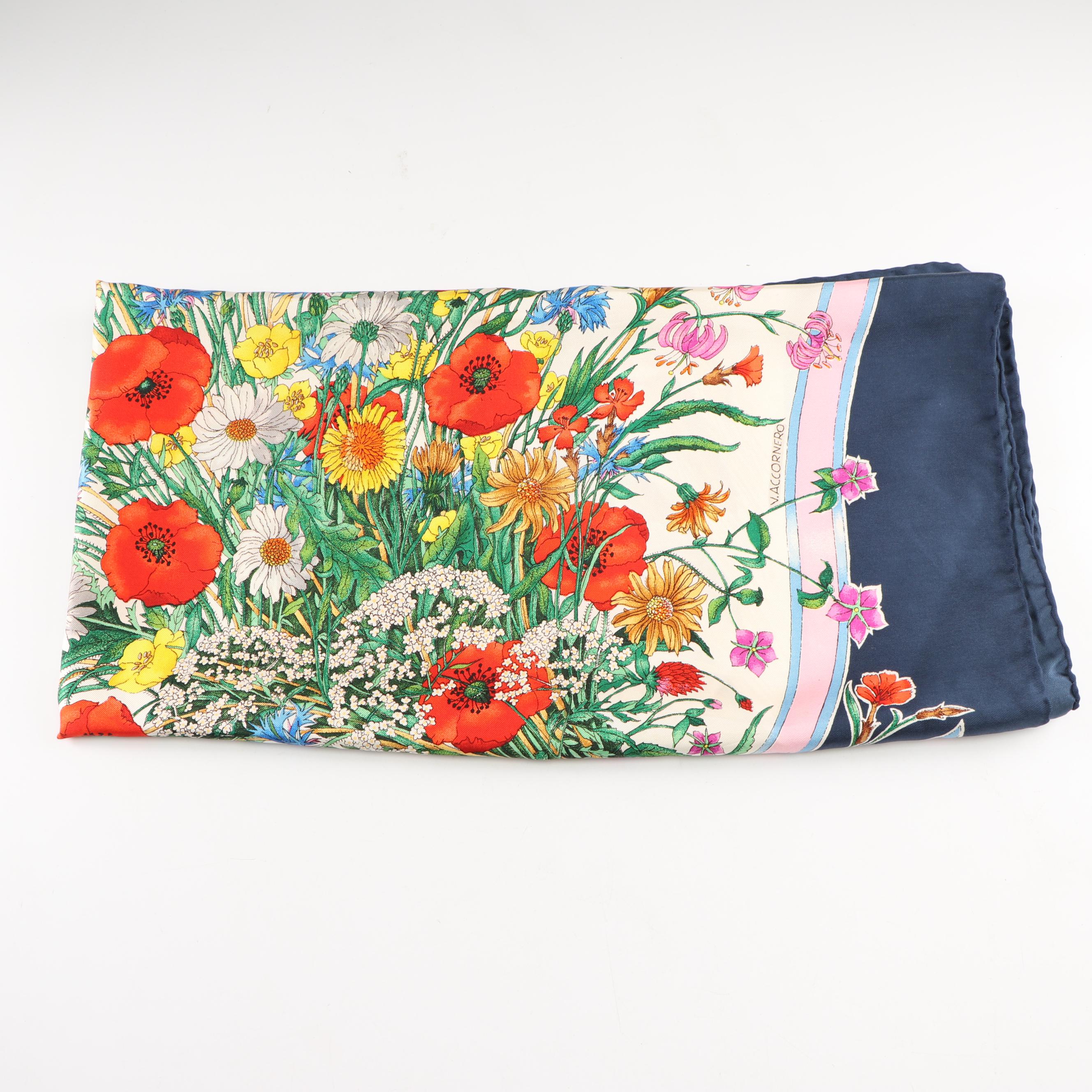 Gucci Floral Print Silk Scarf Designed by Vittorio Accornero, 1970s Vintage