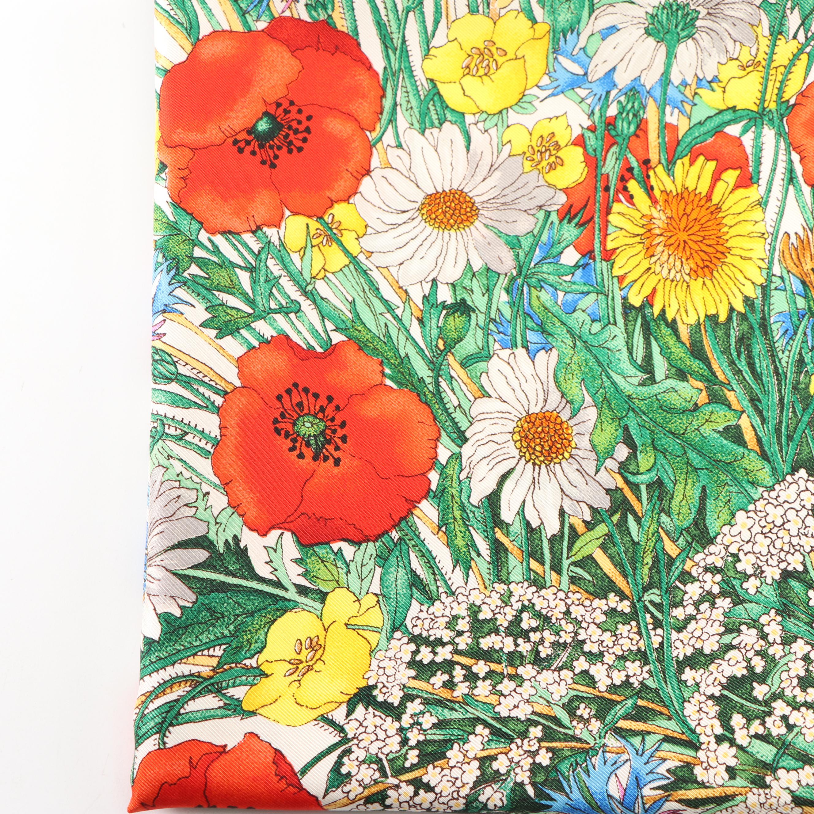 Gucci Floral Print Silk Scarf Designed by Vittorio Accornero, 1970s Vintage
