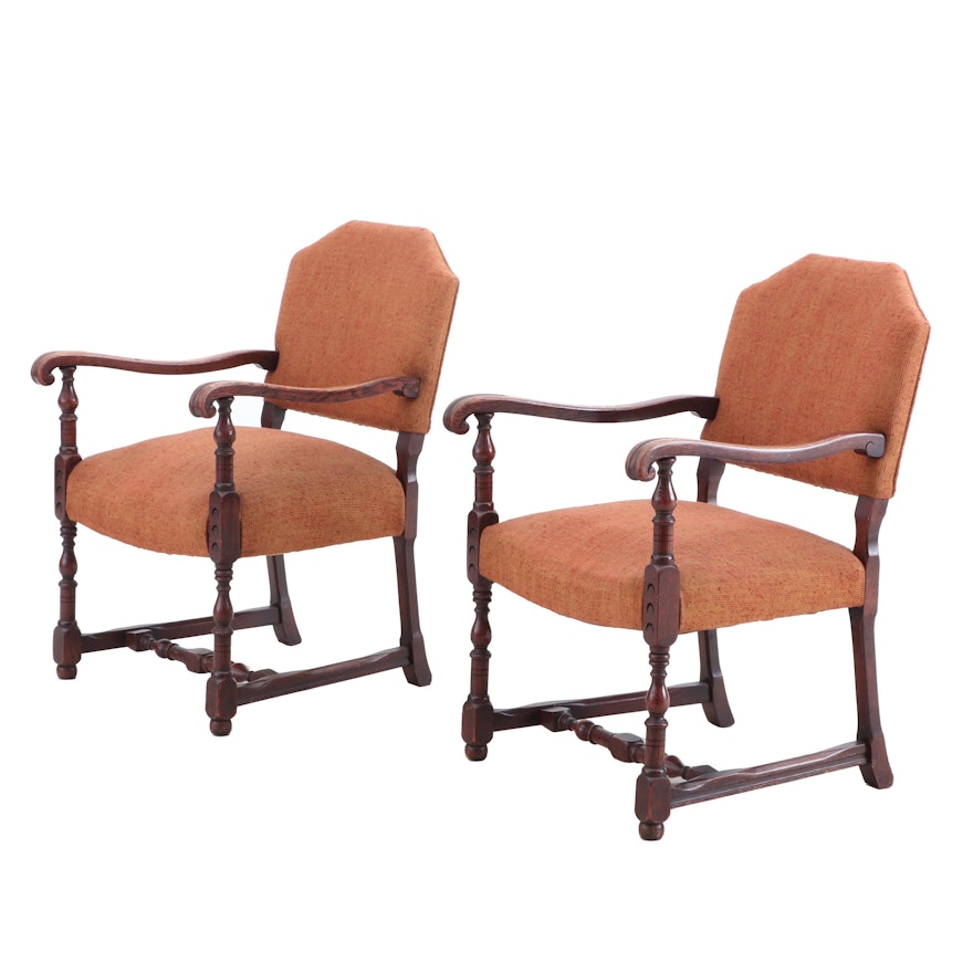 Baroque Style Upholstered Arm Chairs, Contemporary
