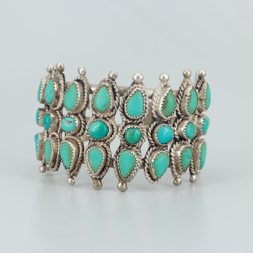 Southwestern Sterling Silver Turquoise Cuff Bracelet