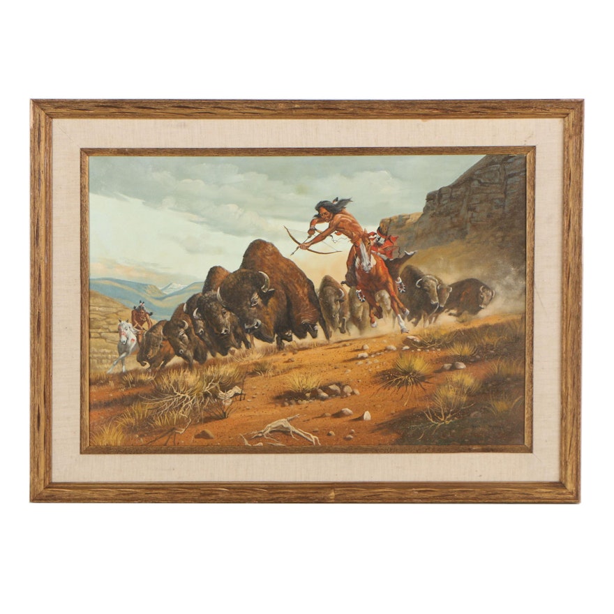 Walter Skyeagle Oil Painting of Native American Hunting Scene