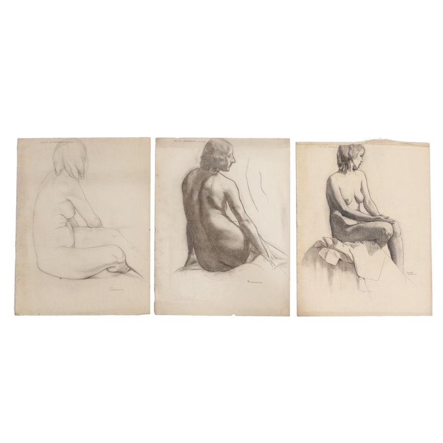 Romilda Birkemeyer Dilley Charcoal Drawings of Figural Studies