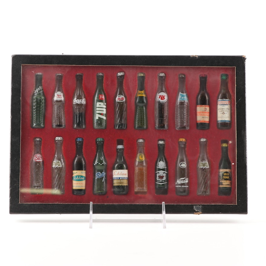 Wood Frame Miniature Soda Bottles Shadowbox