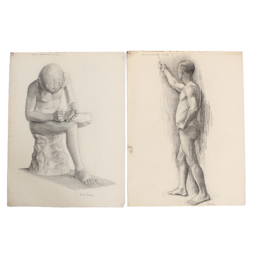 Romilda Birkemeyer Dilley Charcoal Drawings of Male Figural Studies