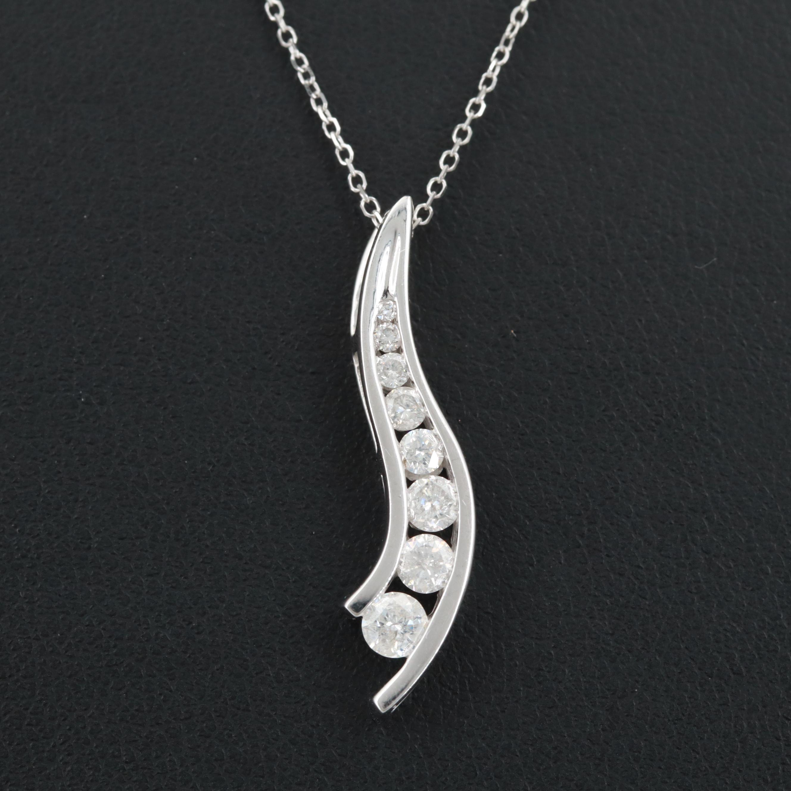 14K White Gold Diamond Journey Pendant Necklace