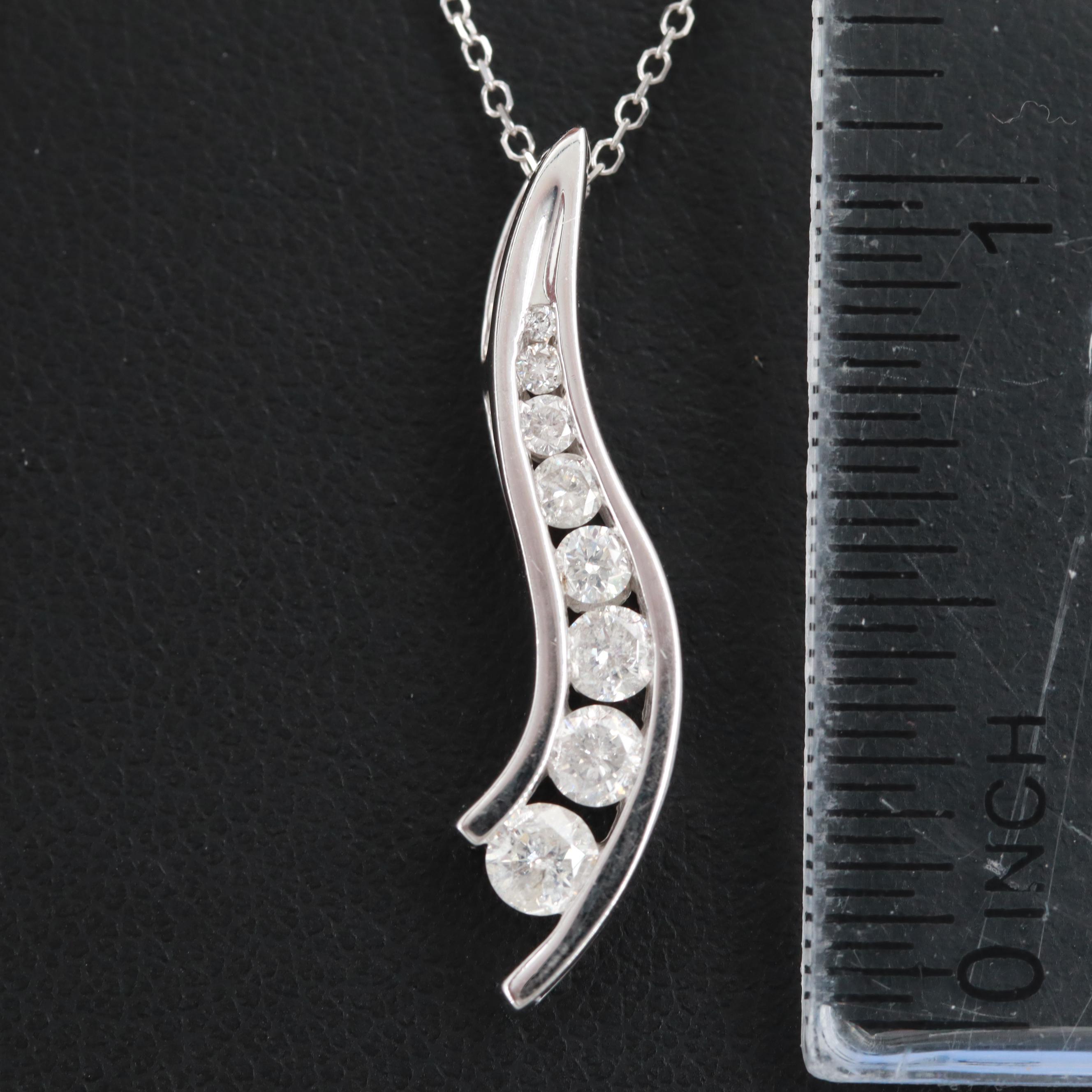 14K White Gold Diamond Journey Pendant Necklace