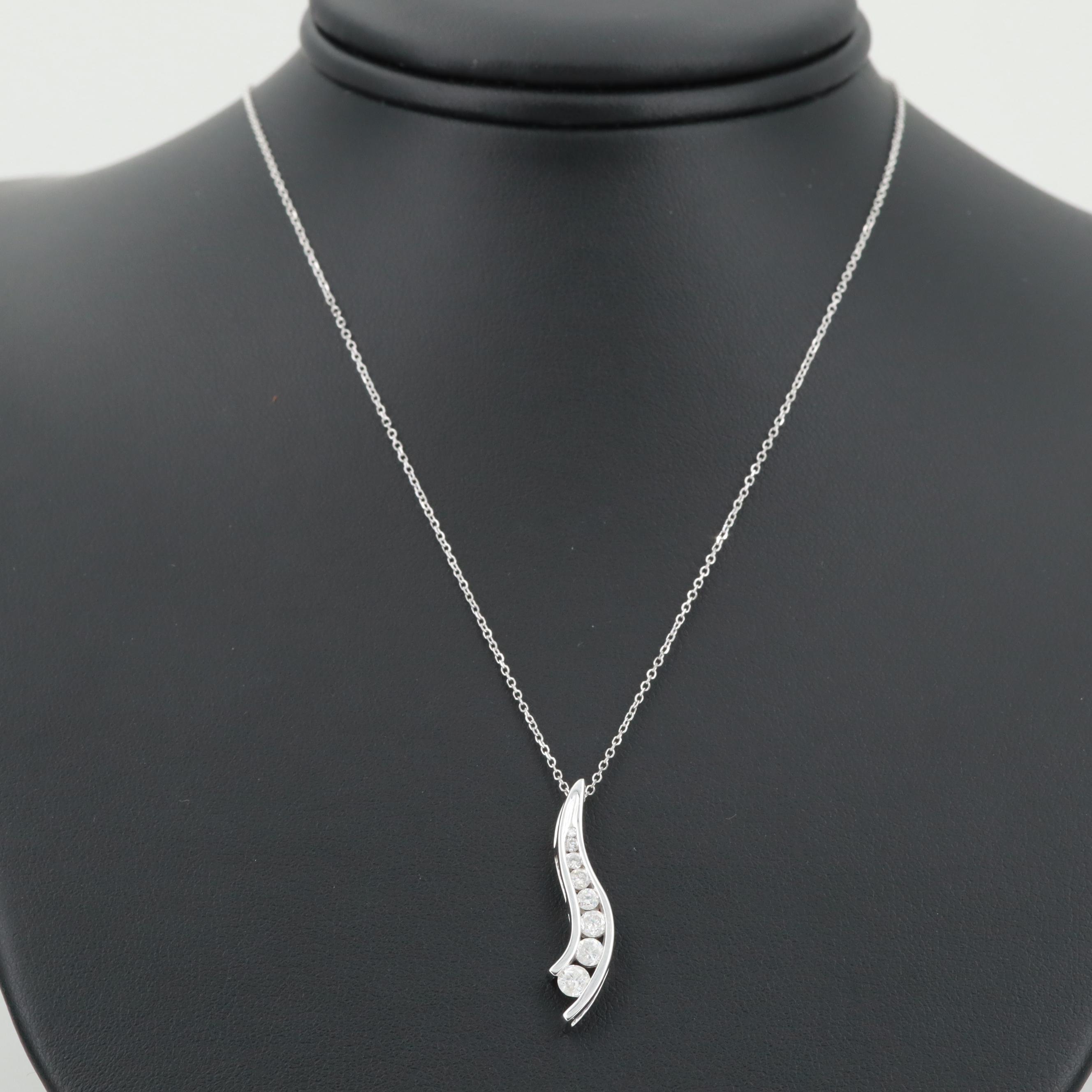 14K White Gold Diamond Journey Pendant Necklace
