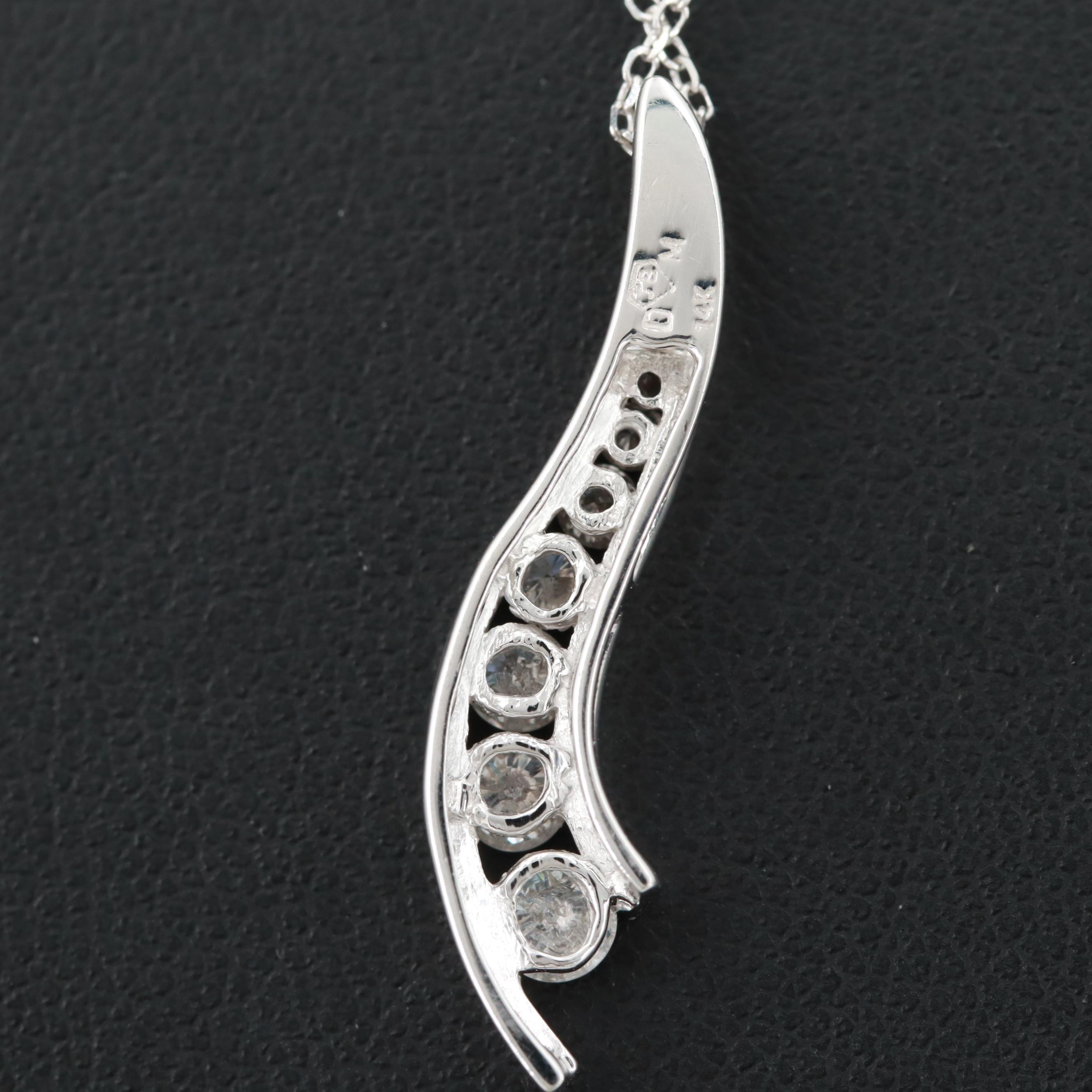 14K White Gold Diamond Journey Pendant Necklace