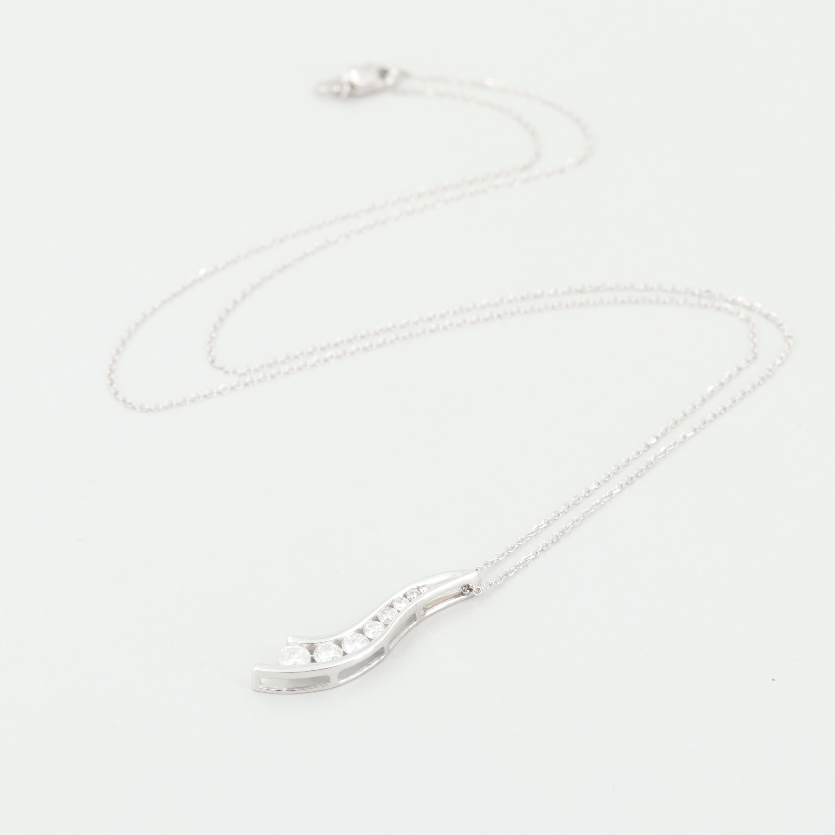 14K White Gold Diamond Journey Pendant Necklace