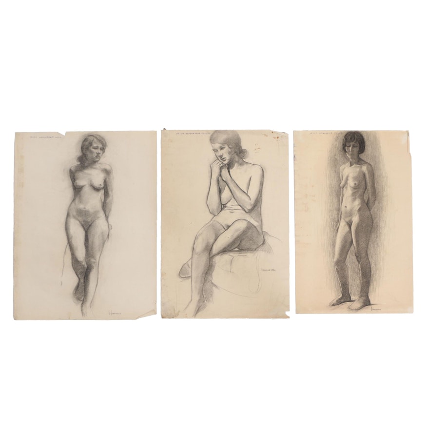 Romilda Birkemeyer Dilley Charcoal Drawings of Female Figural Studies