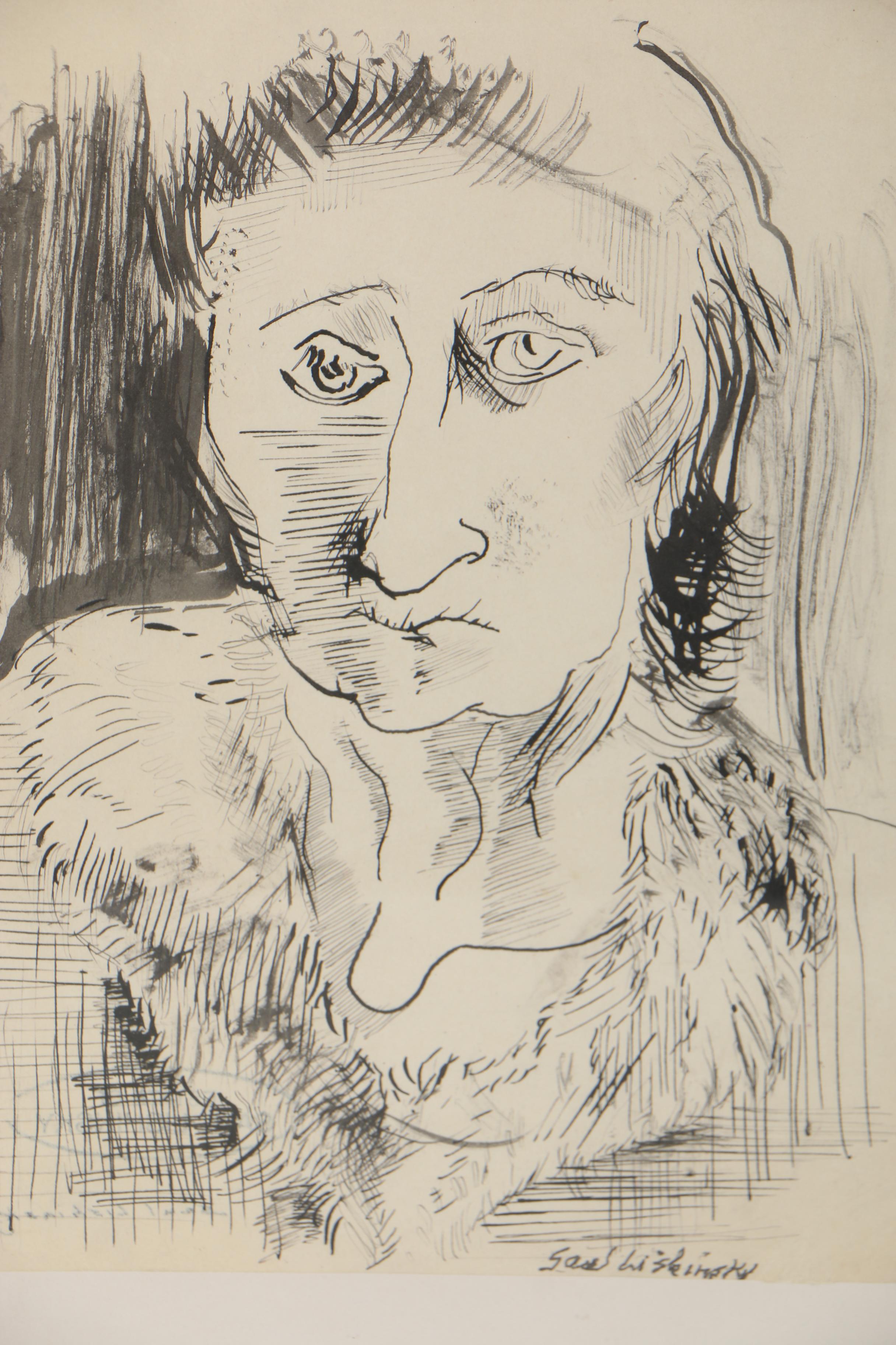 Saul Lishinsky Ink Portrait Drawing of a Woman
