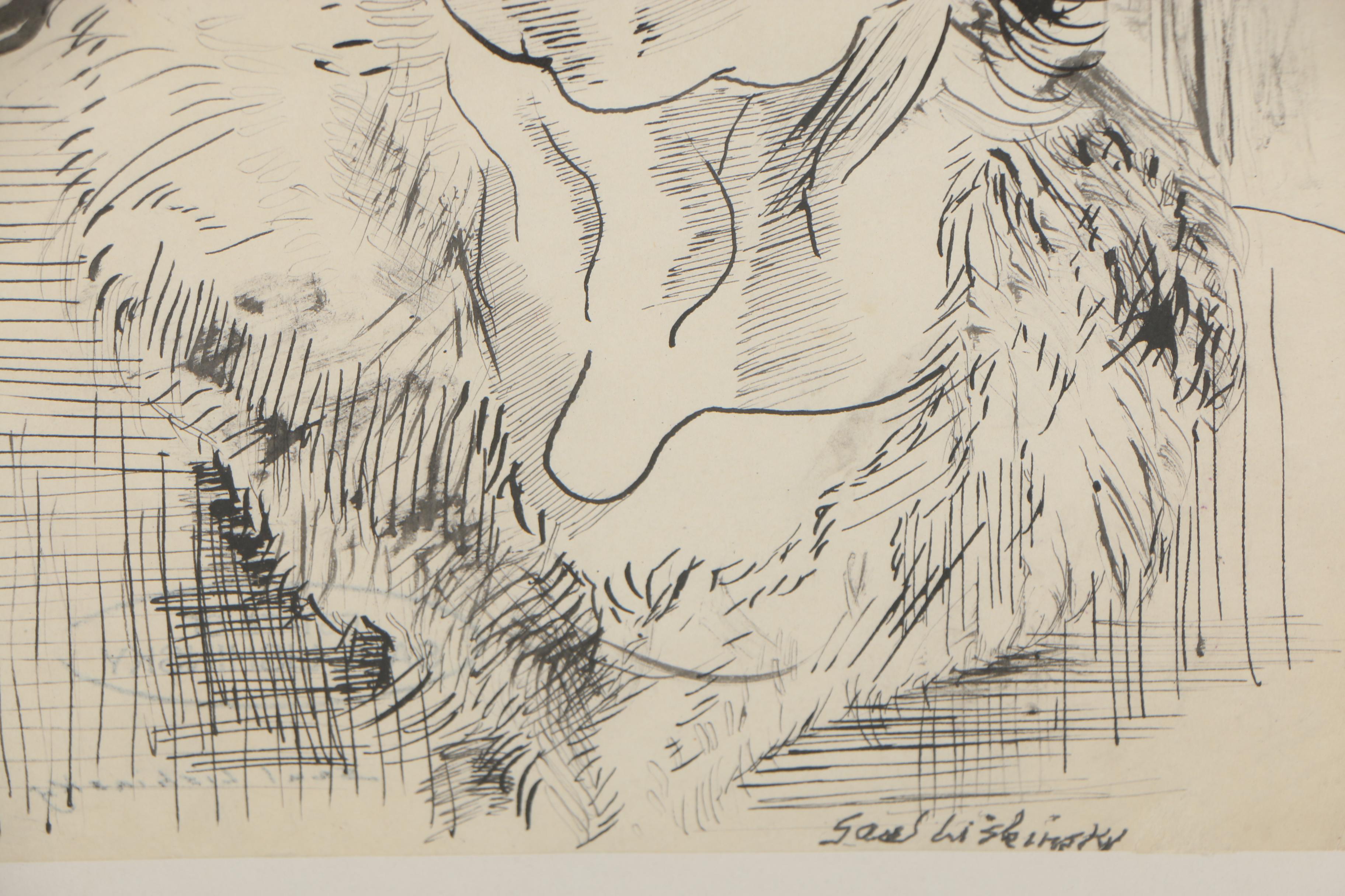 Saul Lishinsky Ink Portrait Drawing of a Woman