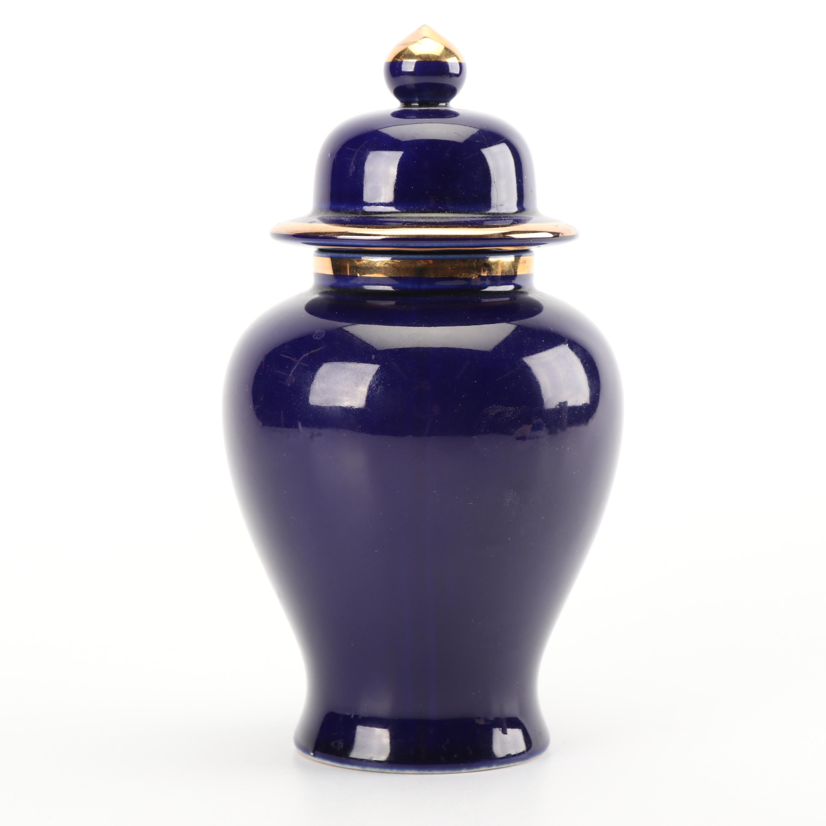 Japanese Blue Ceramic Hand-Painted Vase