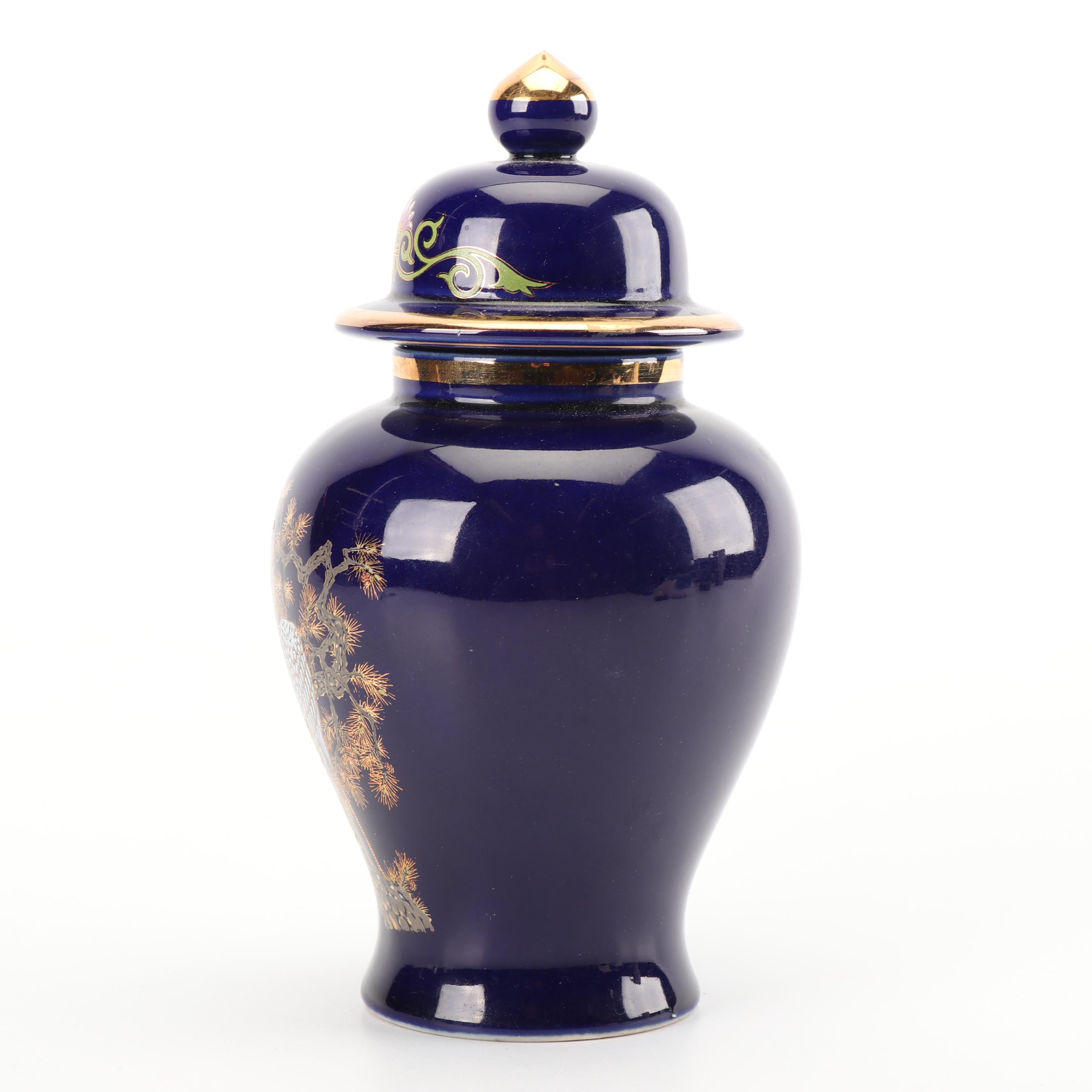 Japanese Blue Ceramic Hand-Painted Vase