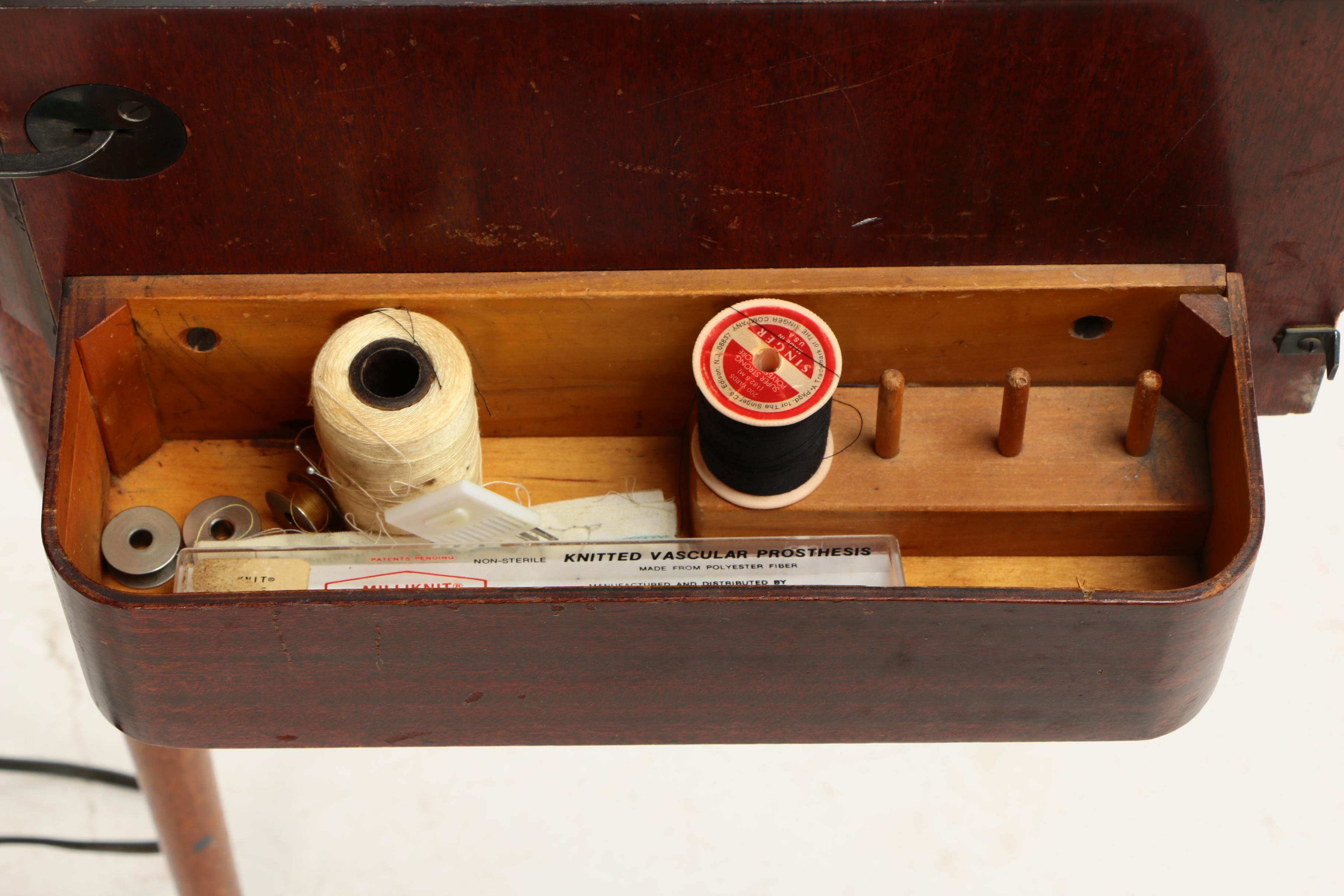 Mid Century Modern Singer Model 301 Sewing Machine Table and Stool, 1950s