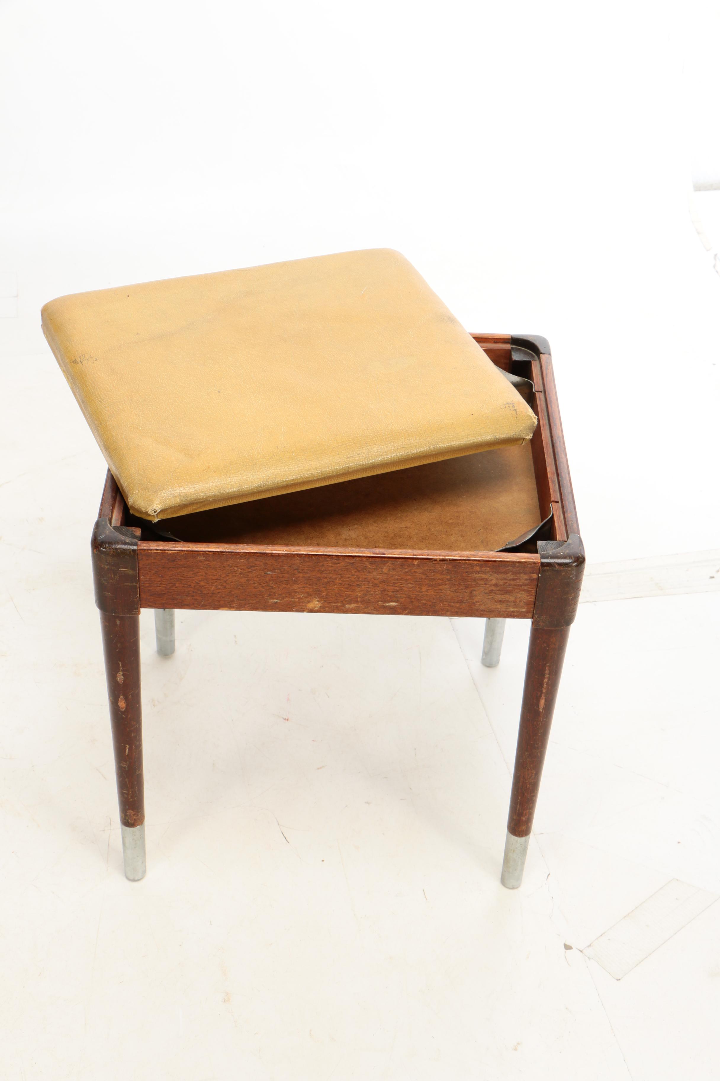 Mid Century Modern Singer Model 301 Sewing Machine Table and Stool, 1950s