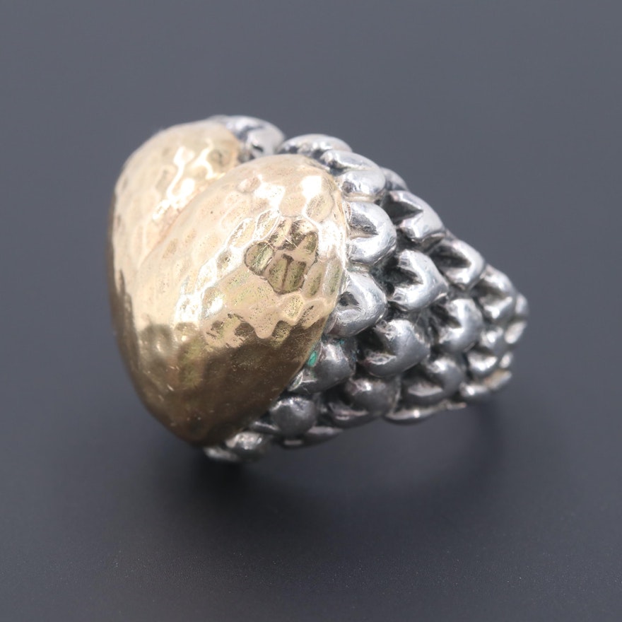 Dian Malouf Sterling Silver and 14K Yellow Gold Ring
