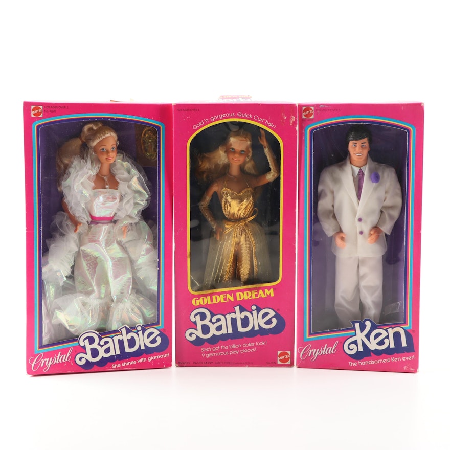 "Golden Dream" Barbie and "Crystal" Barbie and Ken Dolls