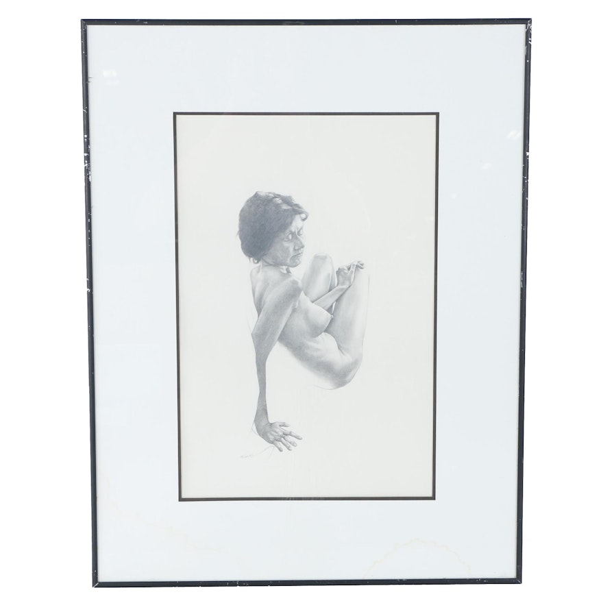 Graphite Figural Drawing "Female Nude", Signed Missall