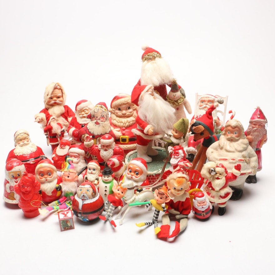 Grouping of Vintage Santa Claus and Elf Figurines and Toys