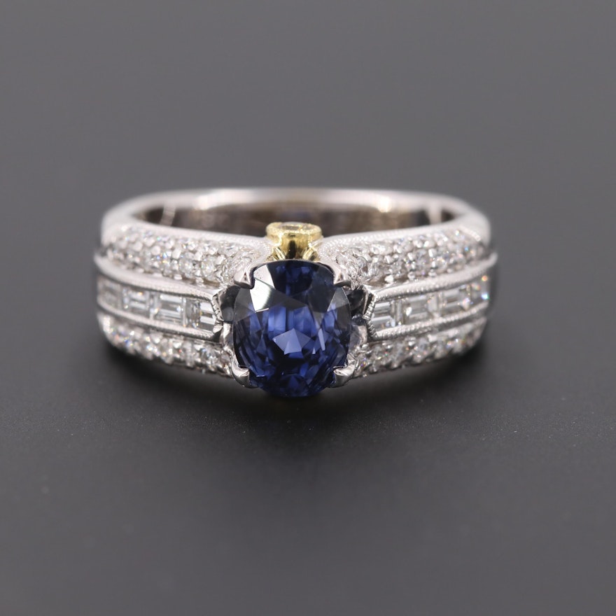 Simon G. 18K White Gold 2.06 CT Unheated Sapphire and 1.42 CTW Diamond Ring GIA