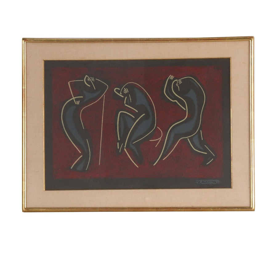 Alexander Archipenko Color Serigraph and Lithograph "Three Dancers"