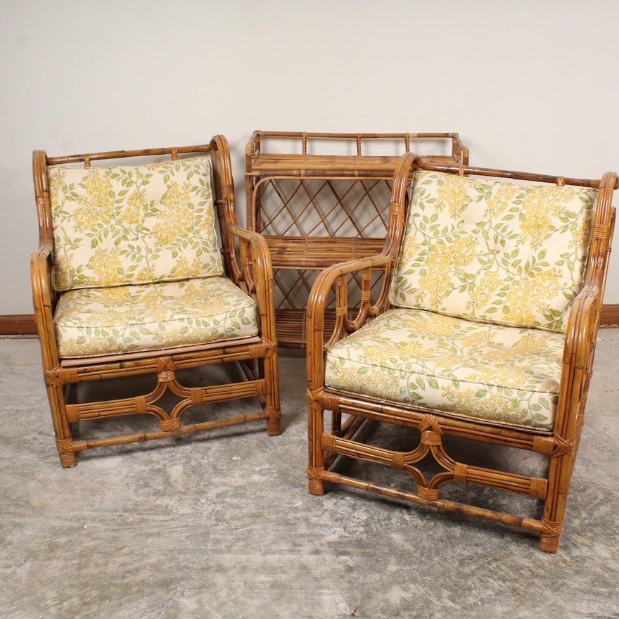 Rattan Frame Chairs and Side Table