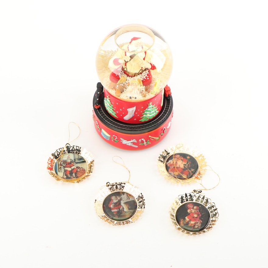 Vintage Coca-Cola Christmas Ornaments including Santa Musical Snow Globe