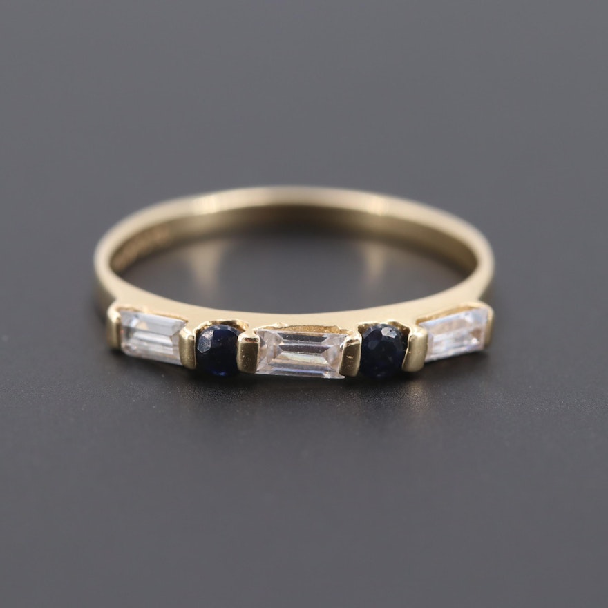 14K Yellow Gold Blue Sapphire and Cubic Zirconia Ring