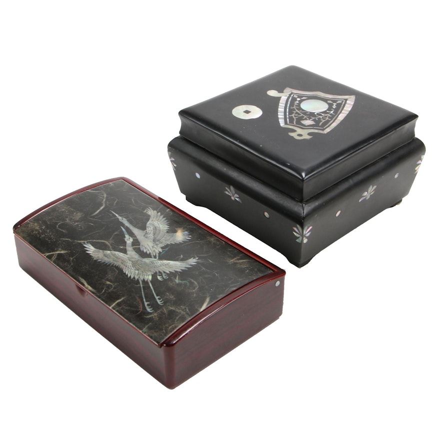 Decorative Lacquered Boxes with Abalone Accents